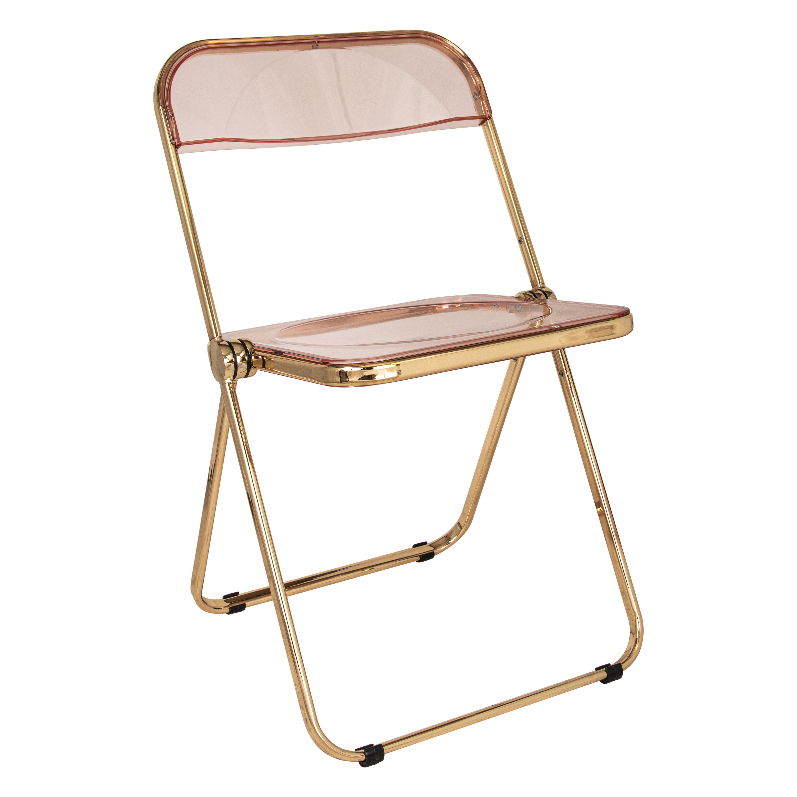 LeisureMod Lawrence Rose Pink Folding Chair with Gold Frame