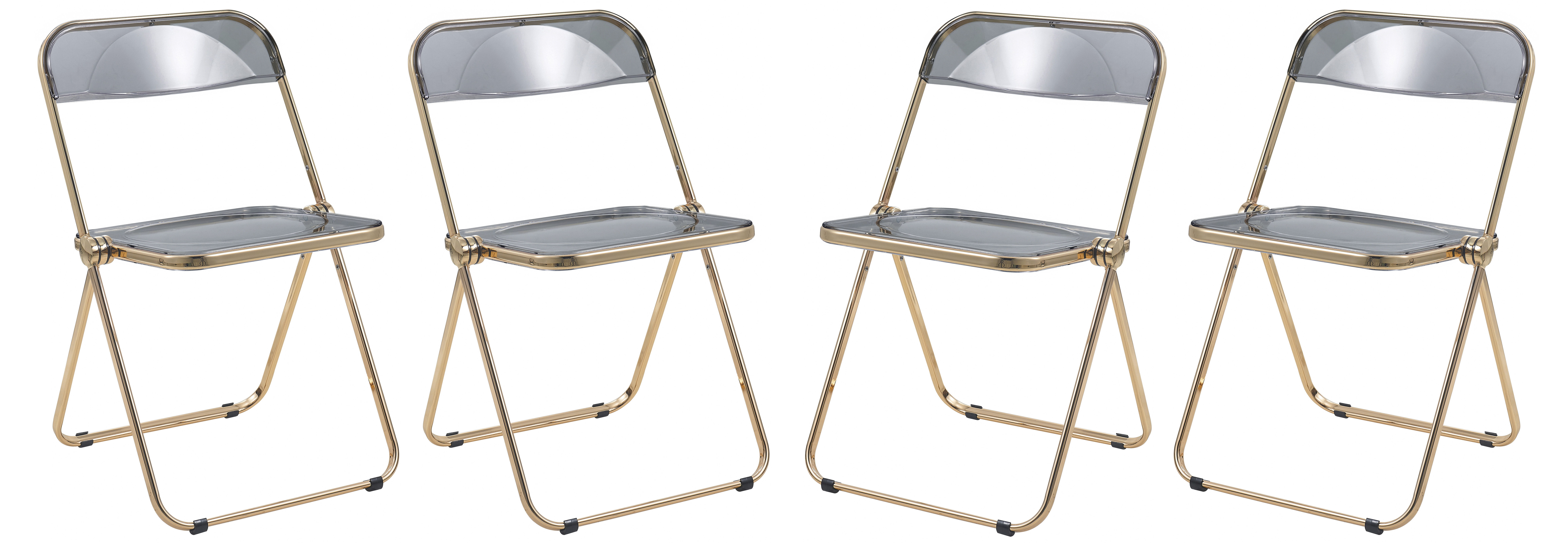 4 LeisureMod Lawrence Transparent Black Folding Chairs with Gold Frame