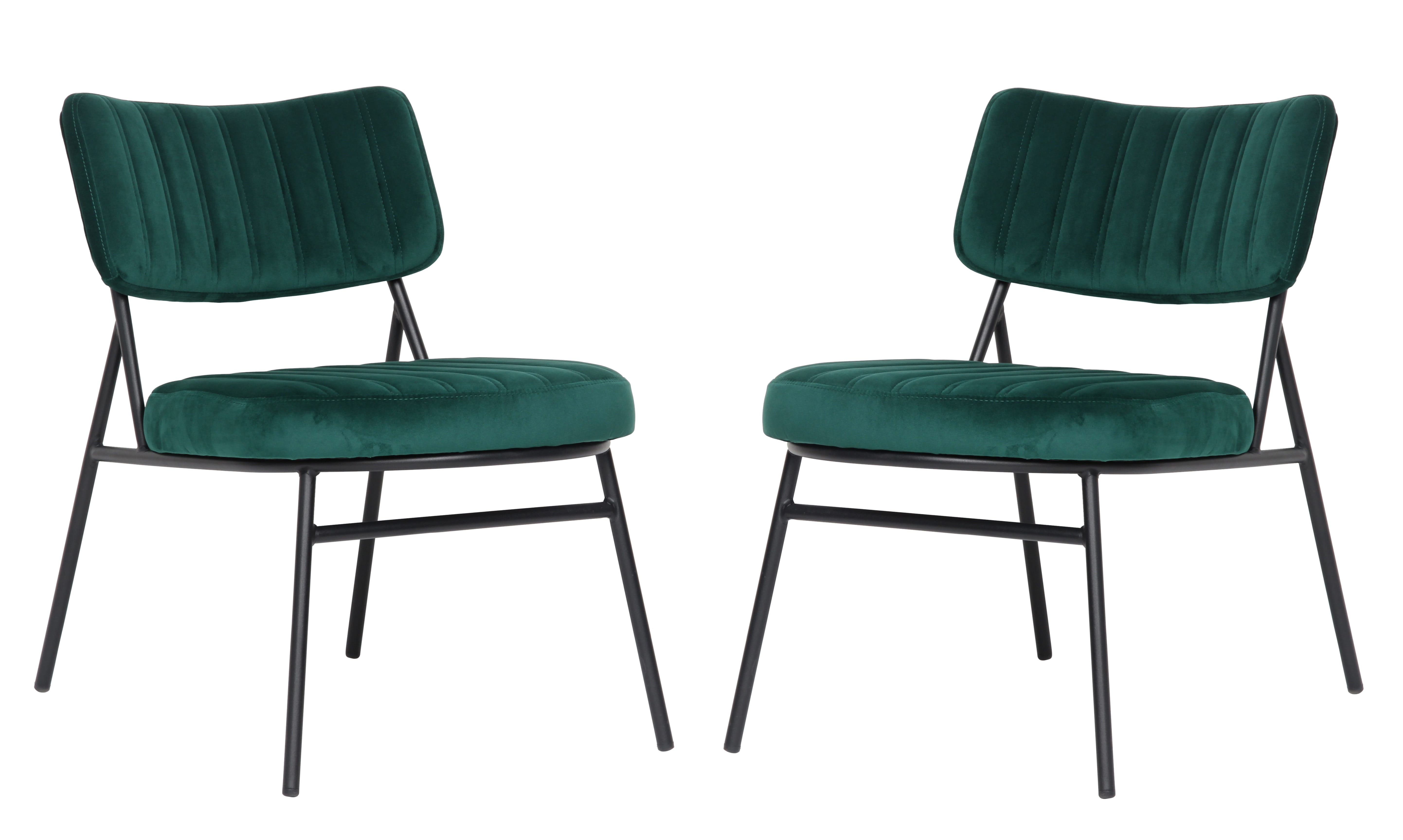 2 LeisureMod Marilane Emerald Green Velvet Accent Chairs with Metal Frame