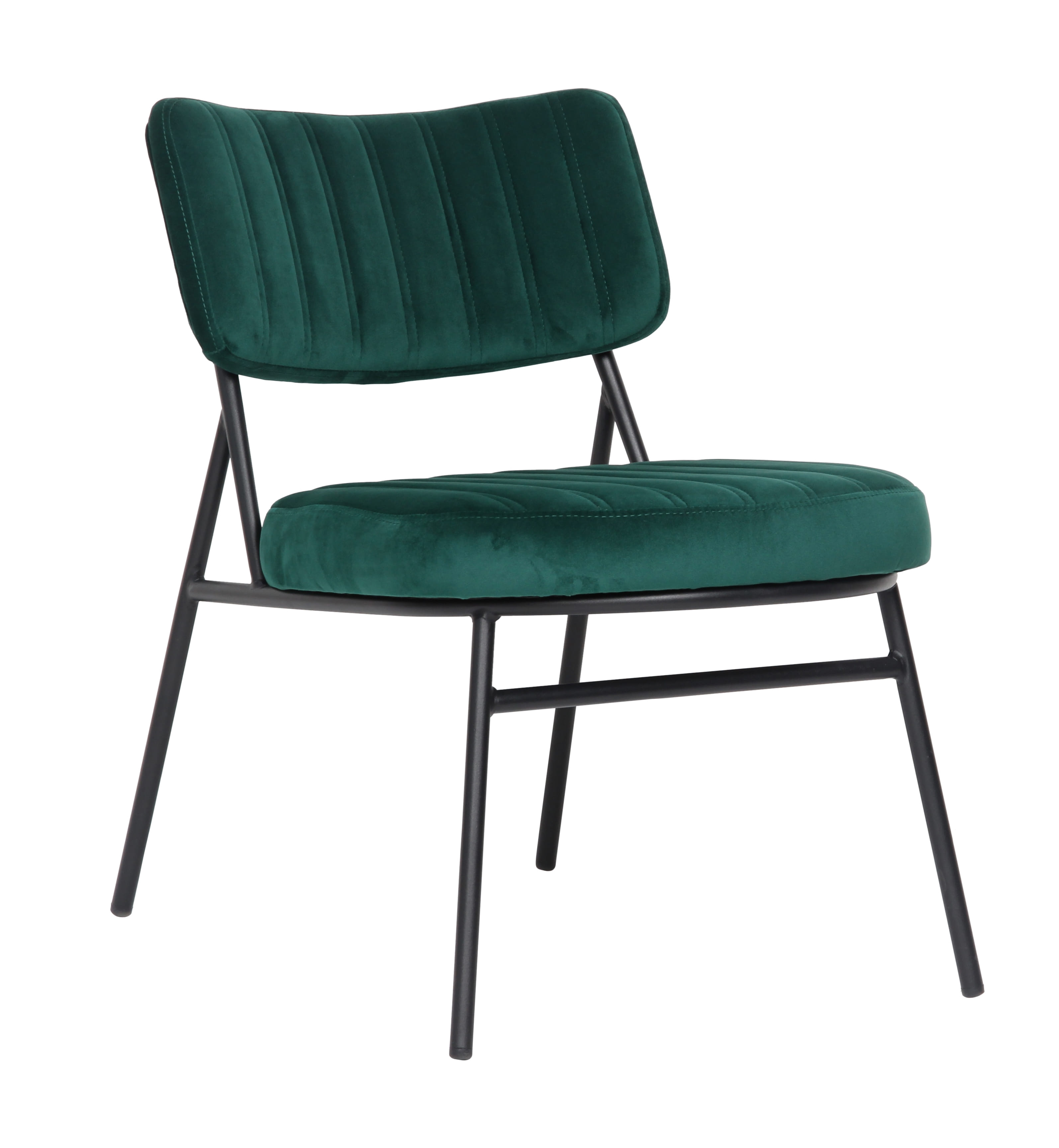 LeisureMod Marilane Emerald Green Velvet Accent Chair with Metal Frame