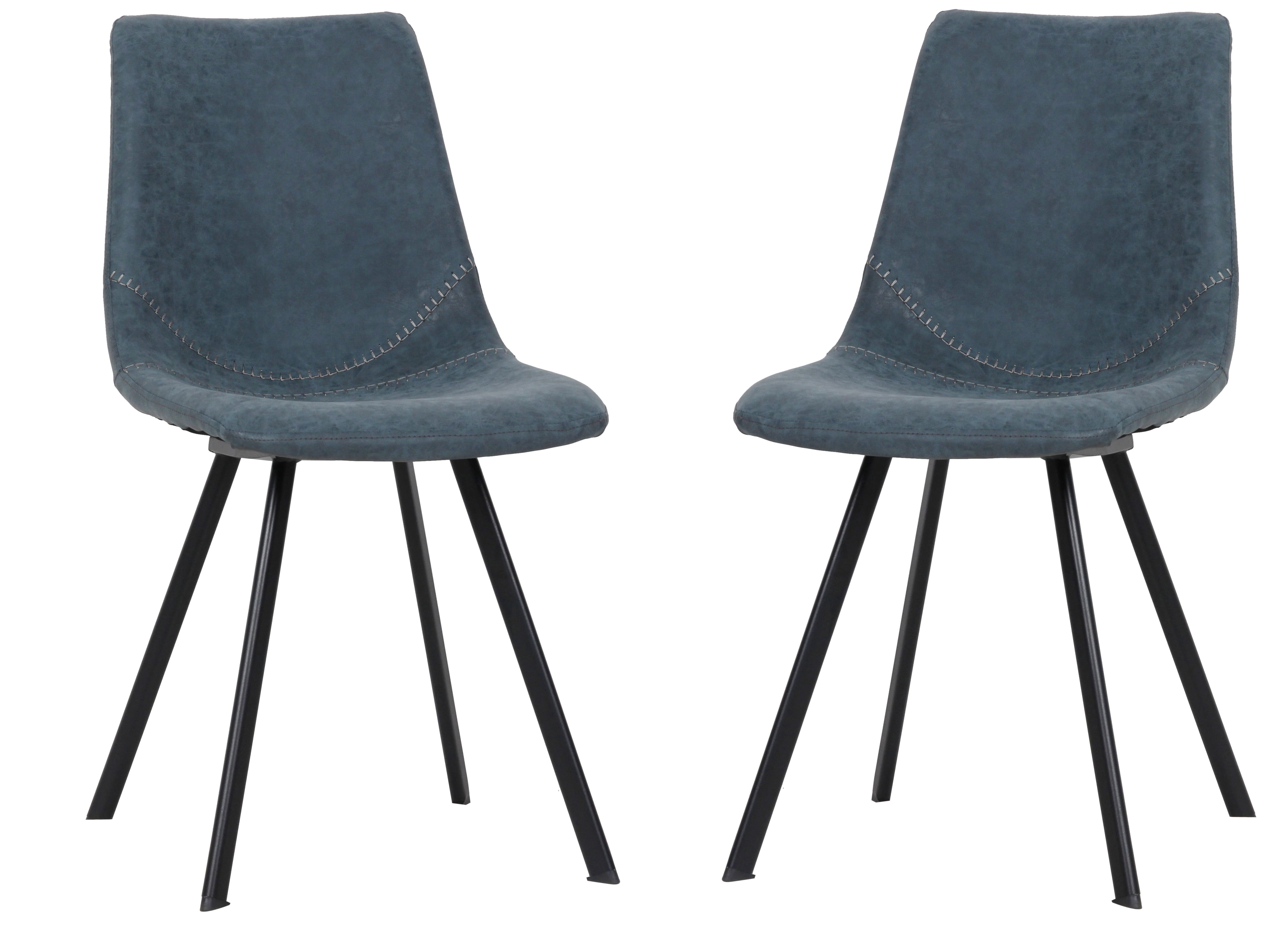 2 LeisureMod Markley Peacock Blue Leather Dining Chairs