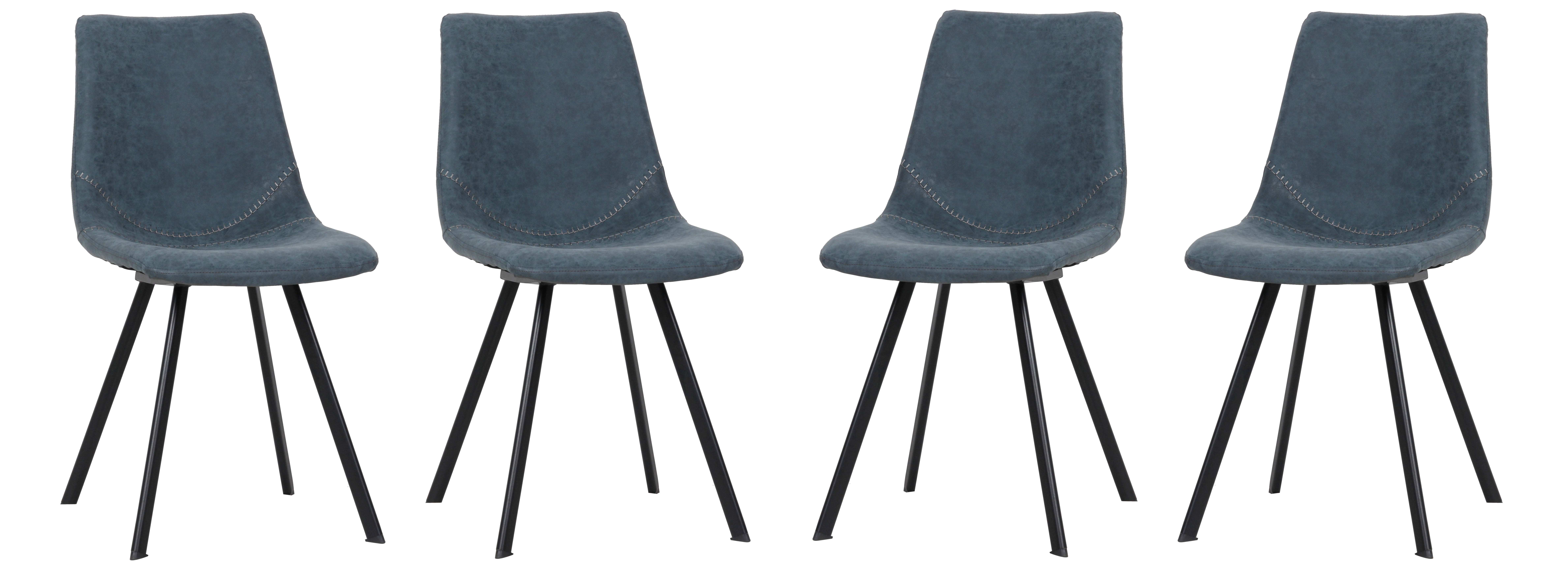 4 LeisureMod Markley Peacock Blue Leather Dining Chairs