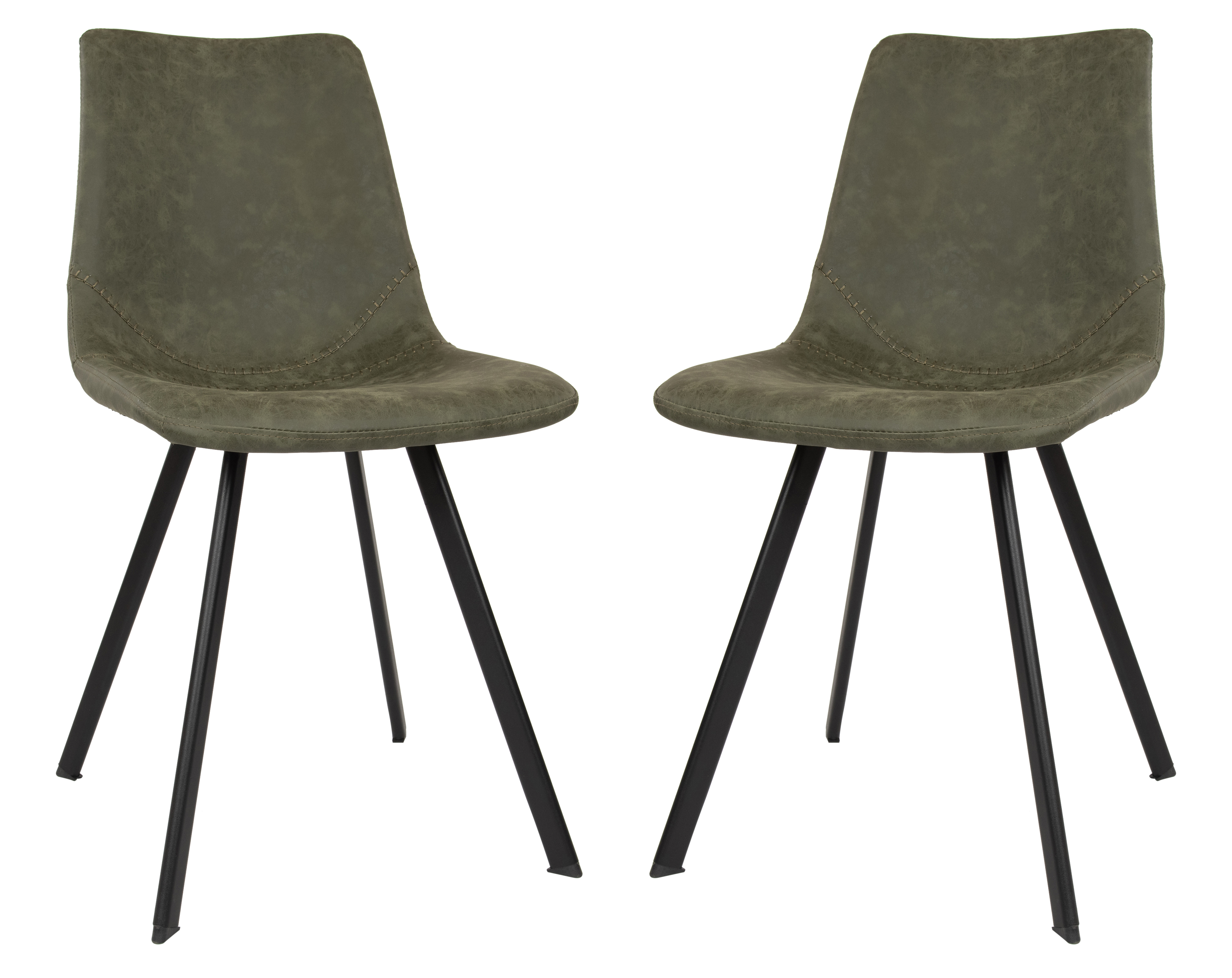 2 LeisureMod Markley Olive Green Leather Dining Chairs