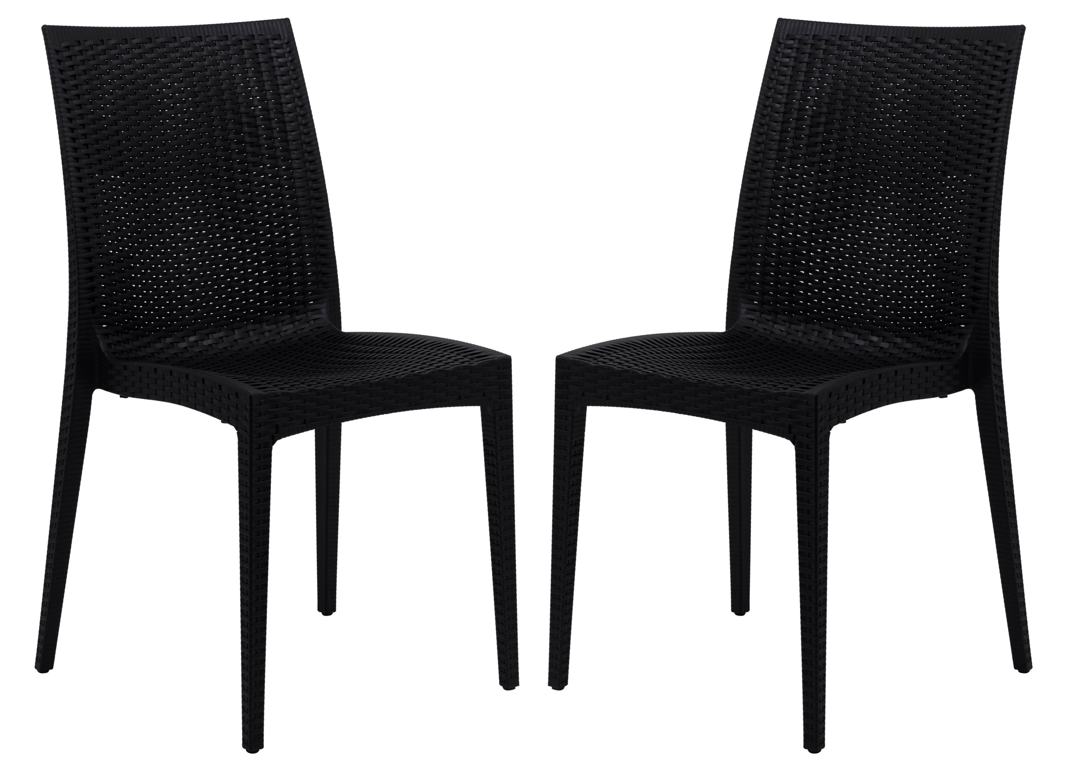 2 LeisureMod Weave Black Mace Indoor Outdoor Armless Dining Chairs
