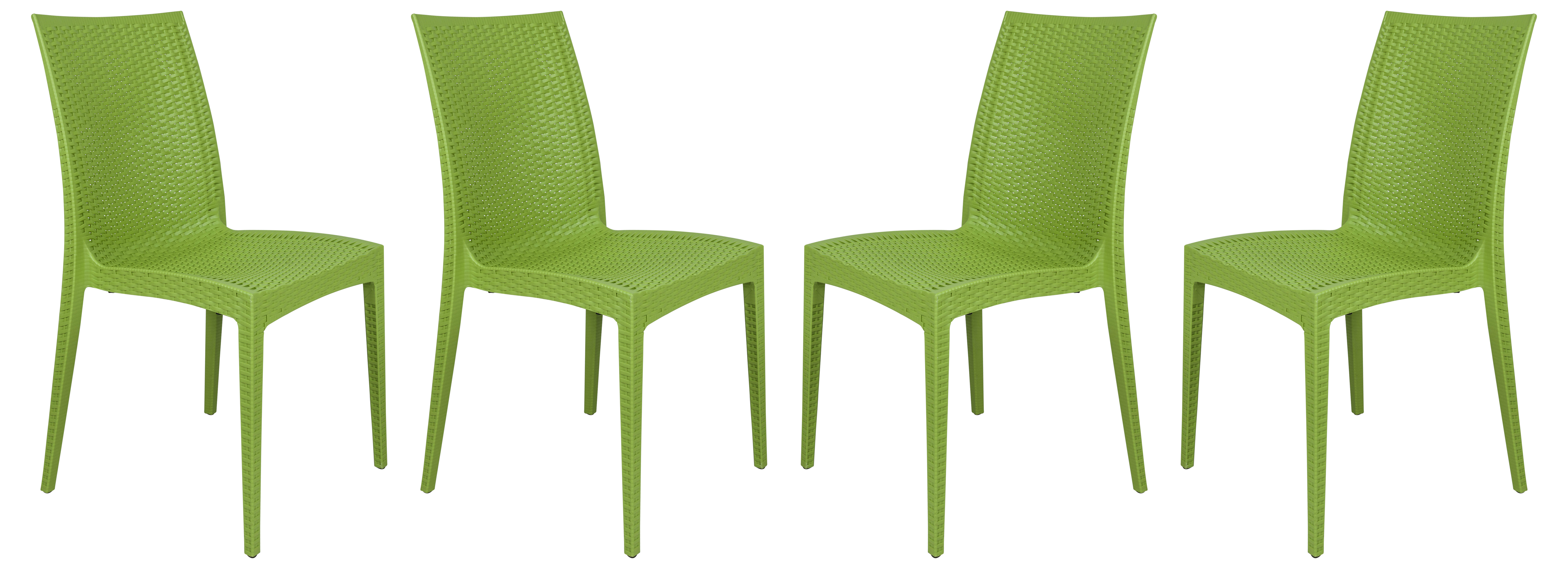 4 LeisureMod Weave Green Mace Indoor Outdoor Armless Dining Chairs