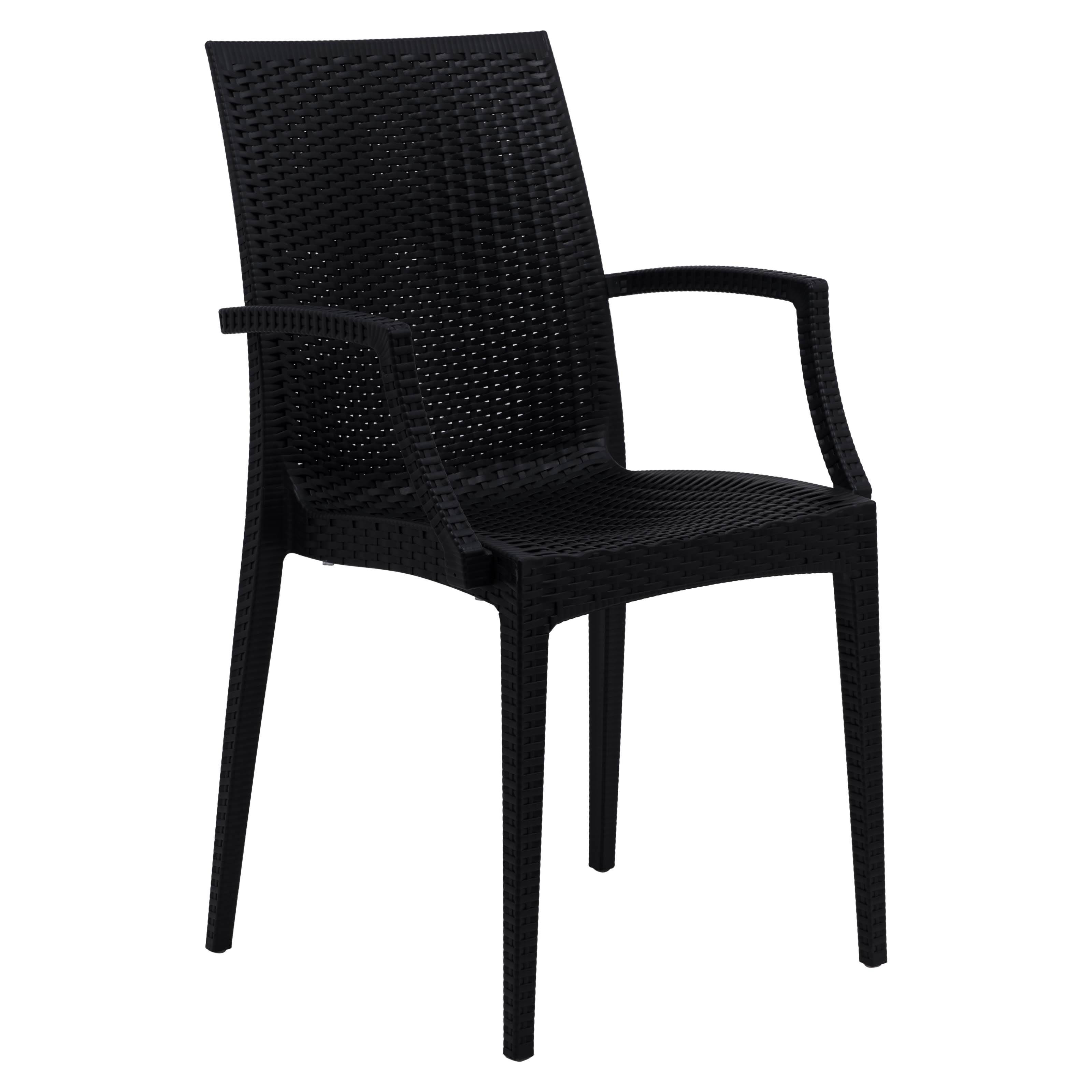 LeisureMod Weave Black Mace Indoor Outdoor Arm Chair