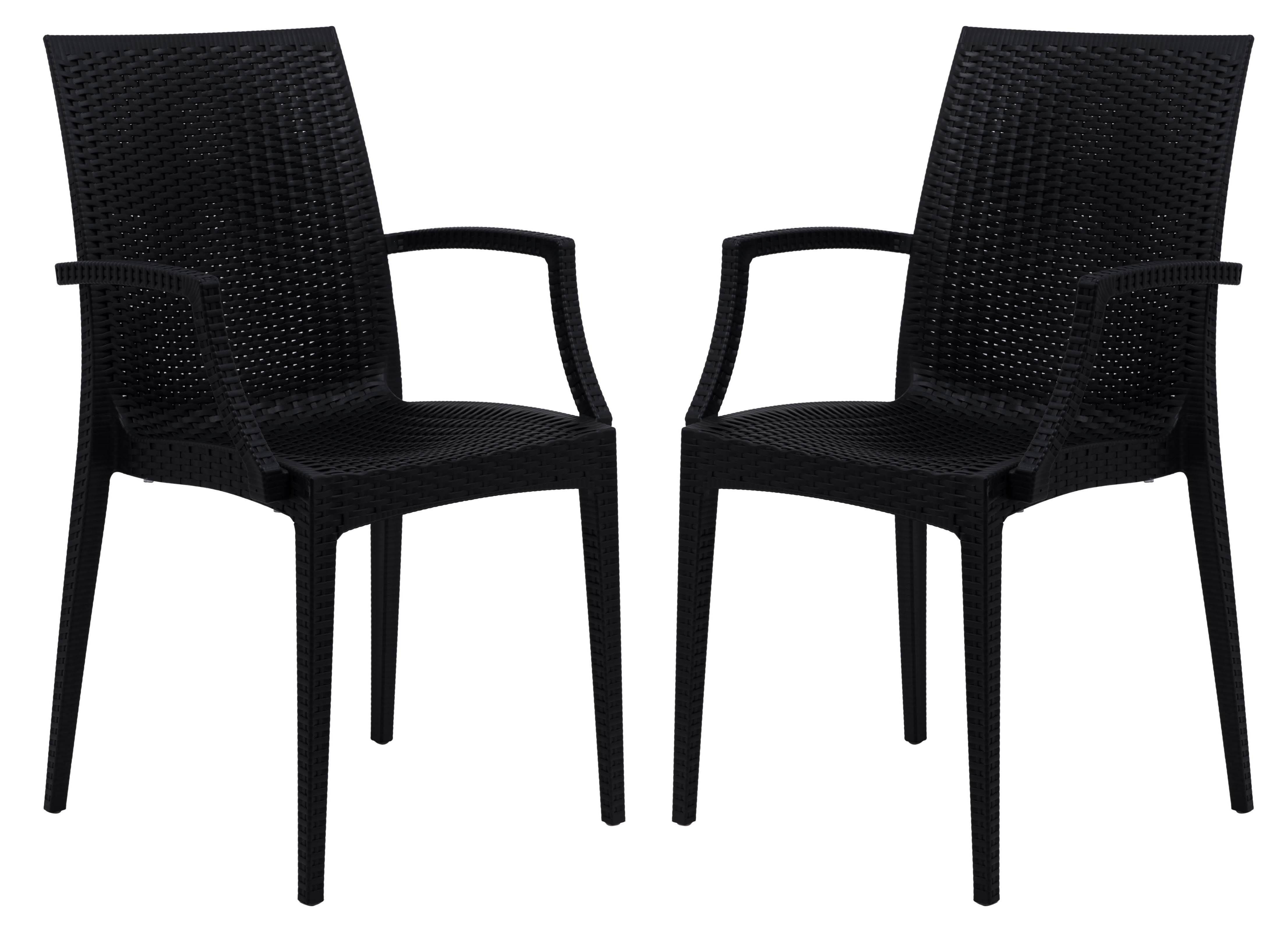 2 LeisureMod Weave Black Mace Indoor Outdoor Arm Chairs
