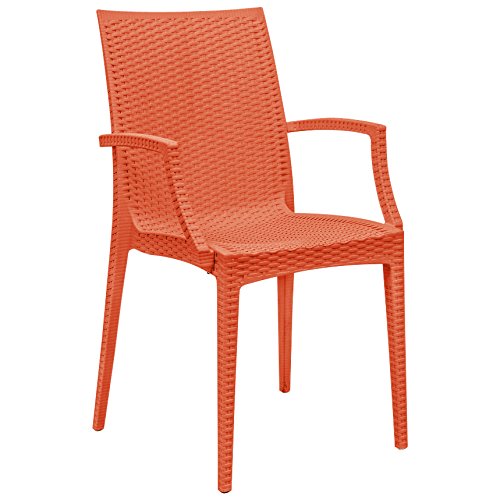 LeisureMod Weave Orange Mace Indoor Outdoor Arm Chair