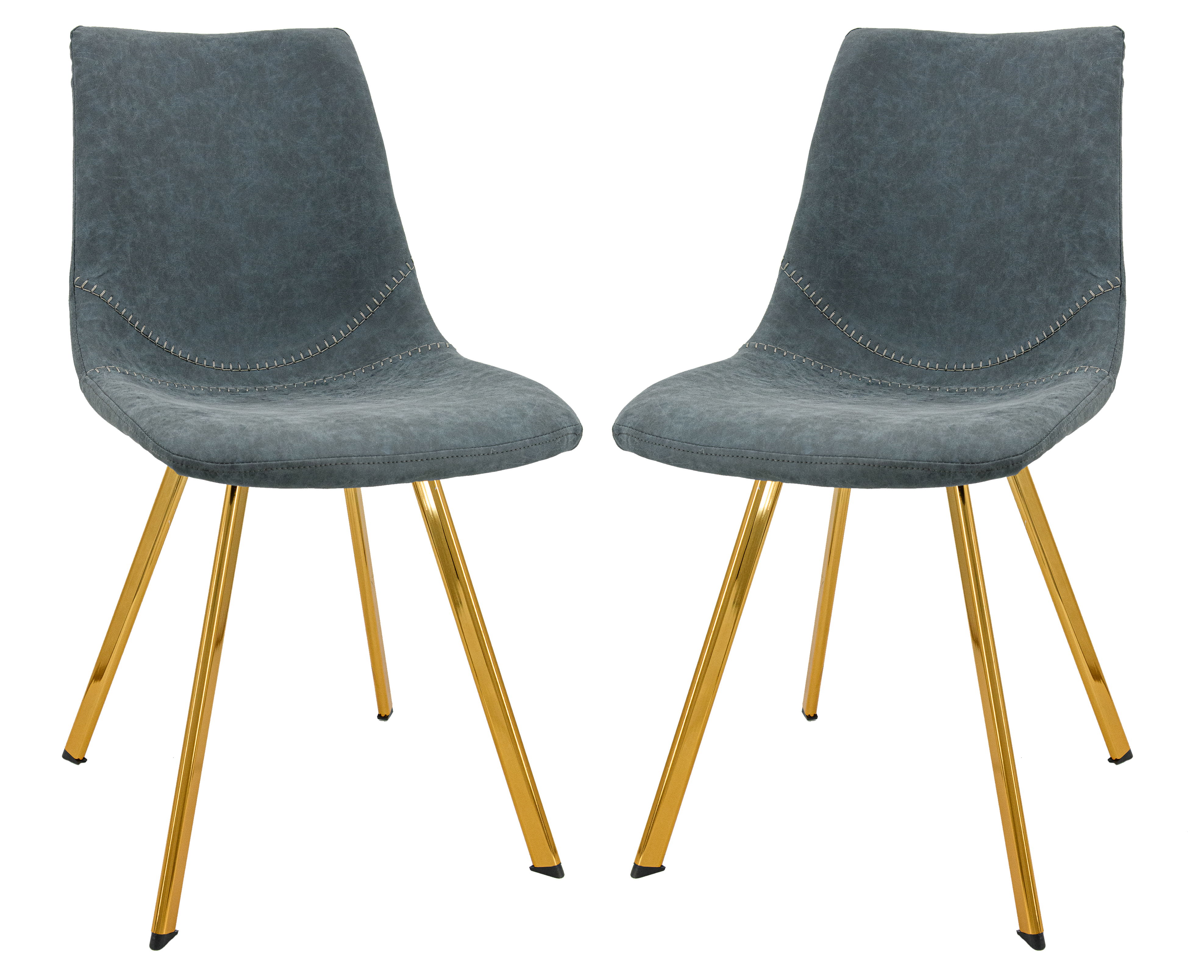 2 LeisureMod Markley Peacock Blue Leather Dining Chairs with Gold Legs