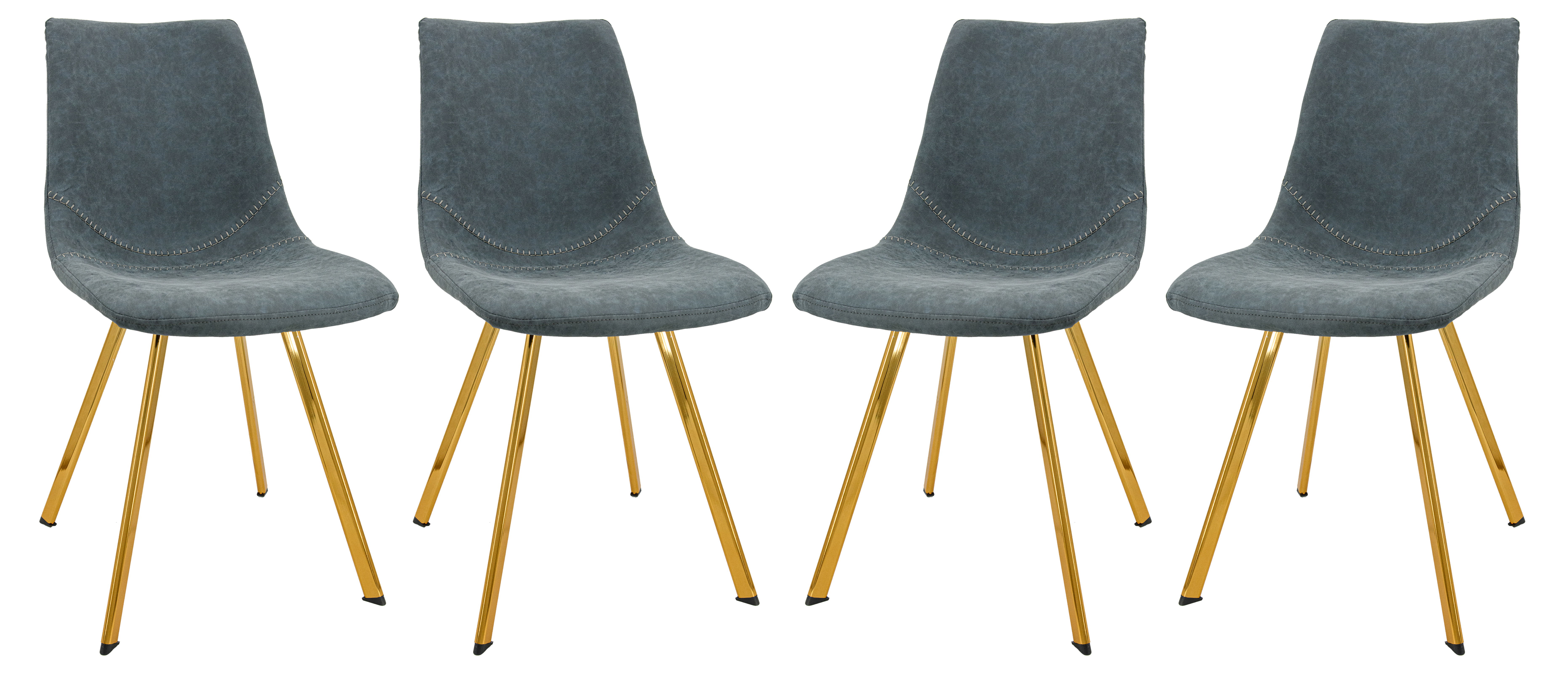 4 LeisureMod Markley Peacock Blue Leather Dining Chairs with Gold Legs