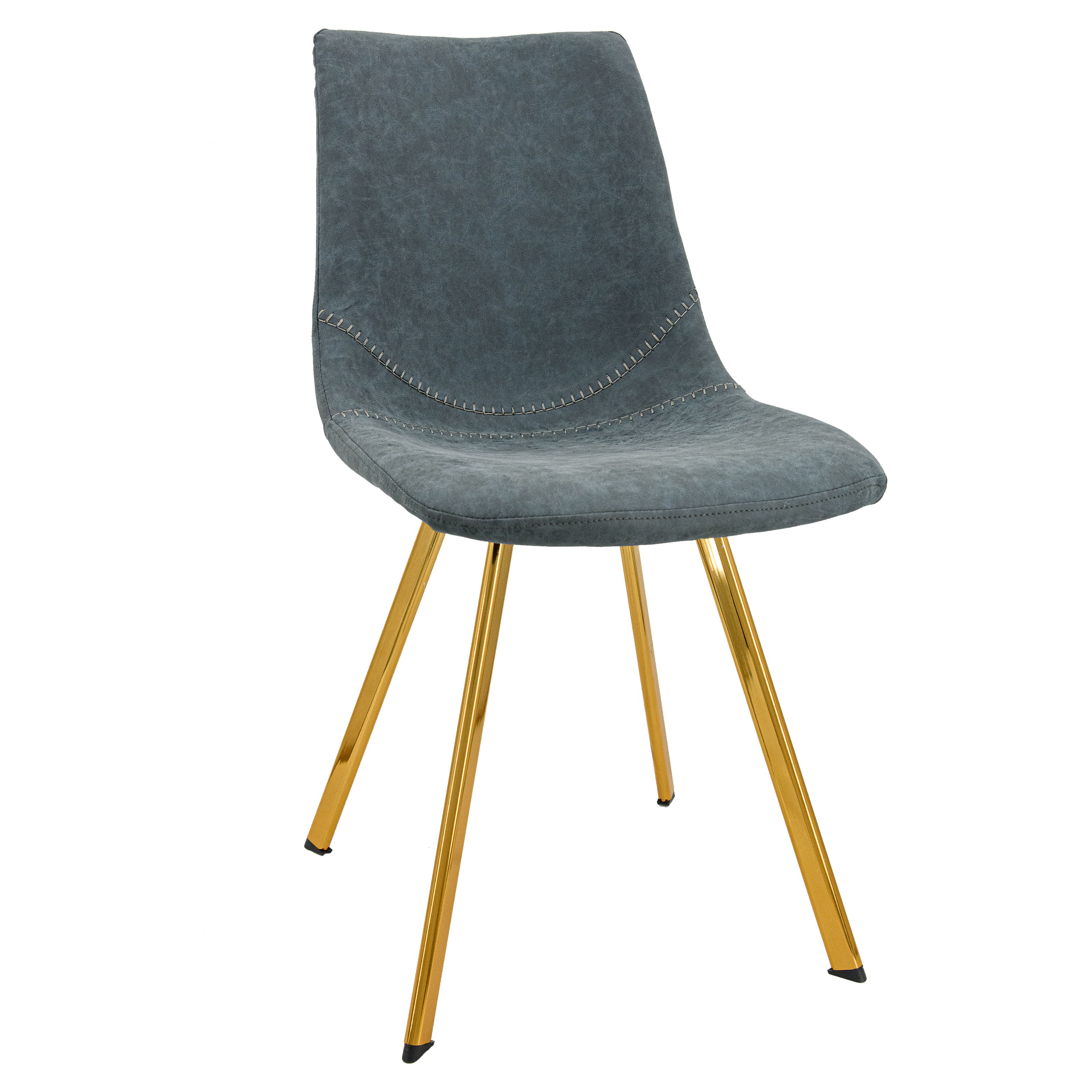 LeisureMod Markley Peacock Blue Leather Dining Chair with Gold Legs