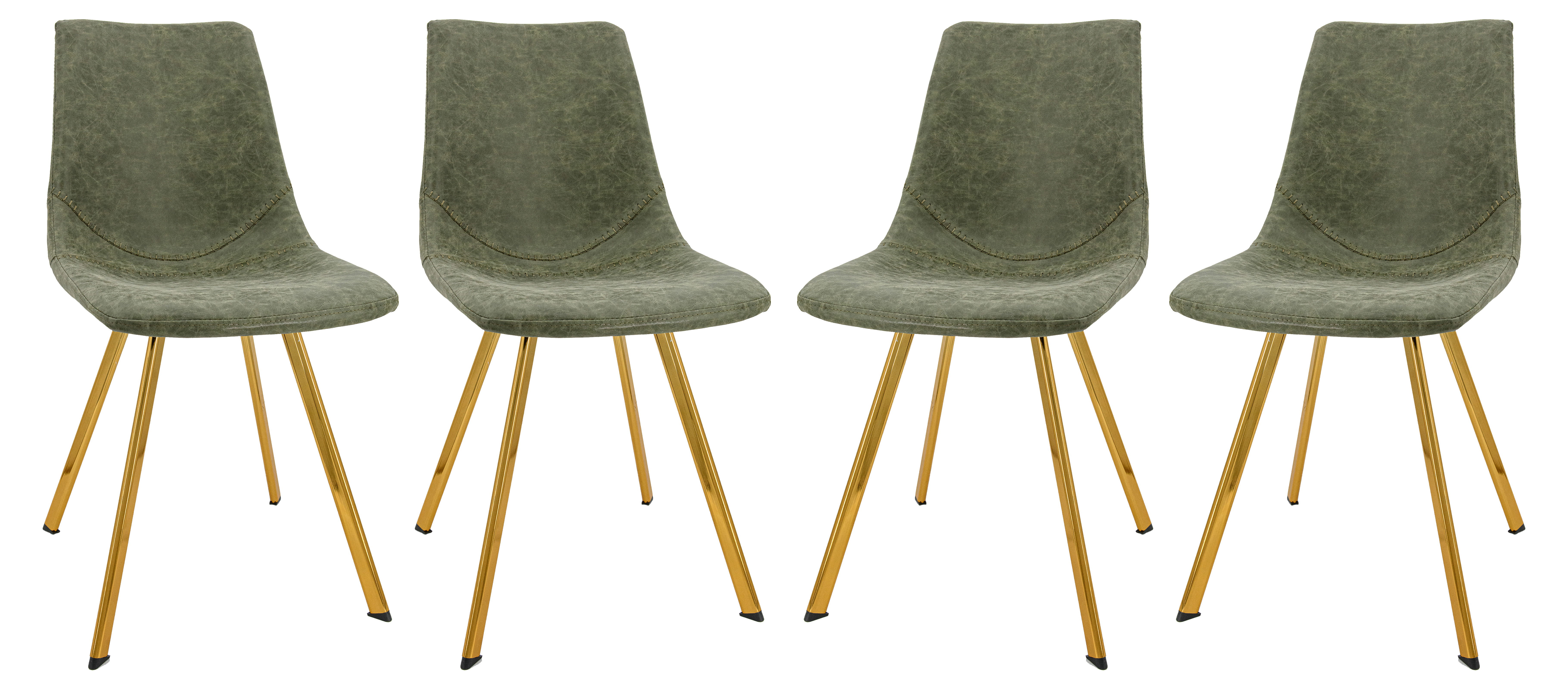 4 LeisureMod Markley Olive Green Leather Dining Chairs with Gold Legs