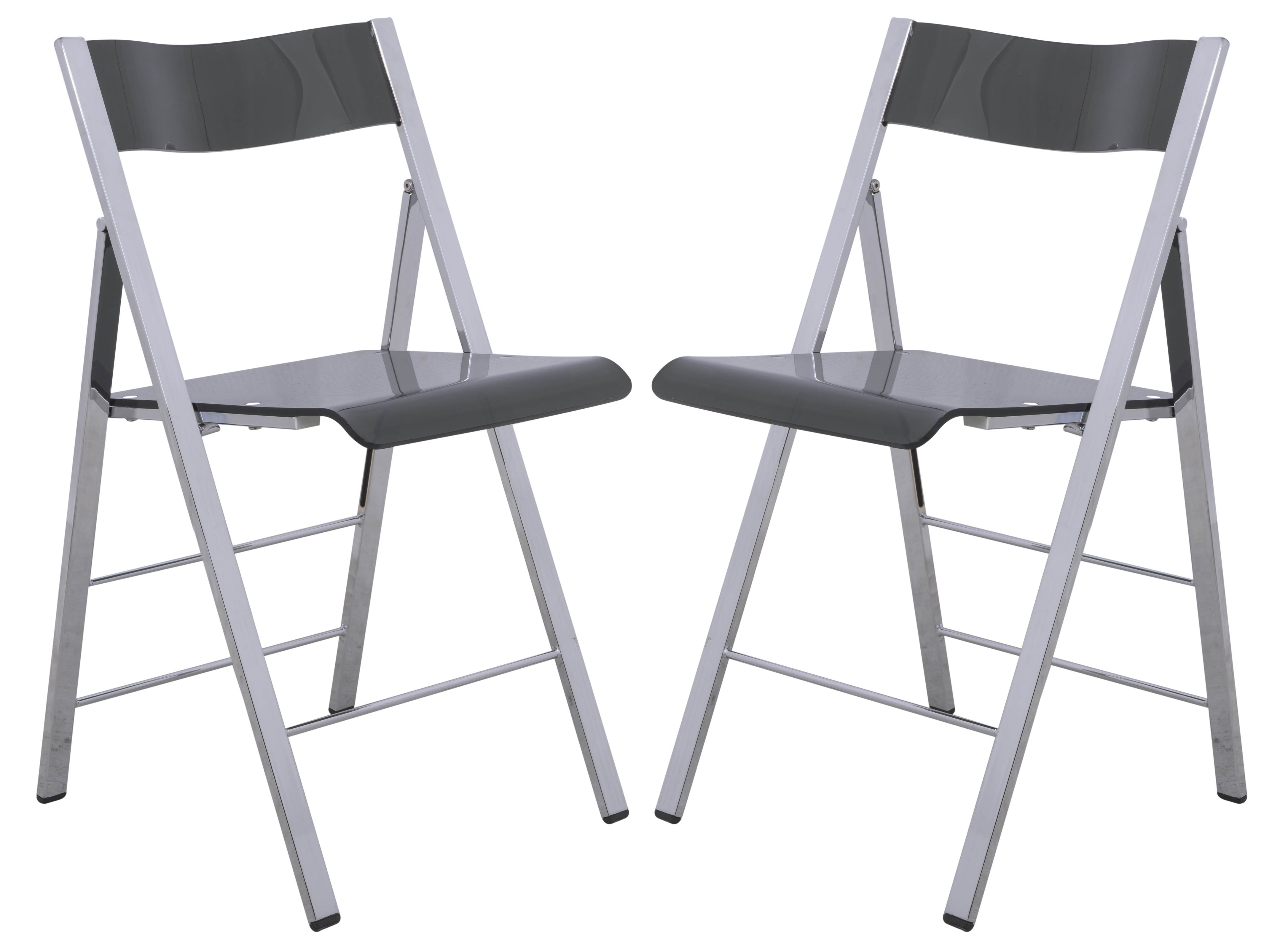 2 LeisureMod Menno Transparent Black Acrylic Folding Chairs