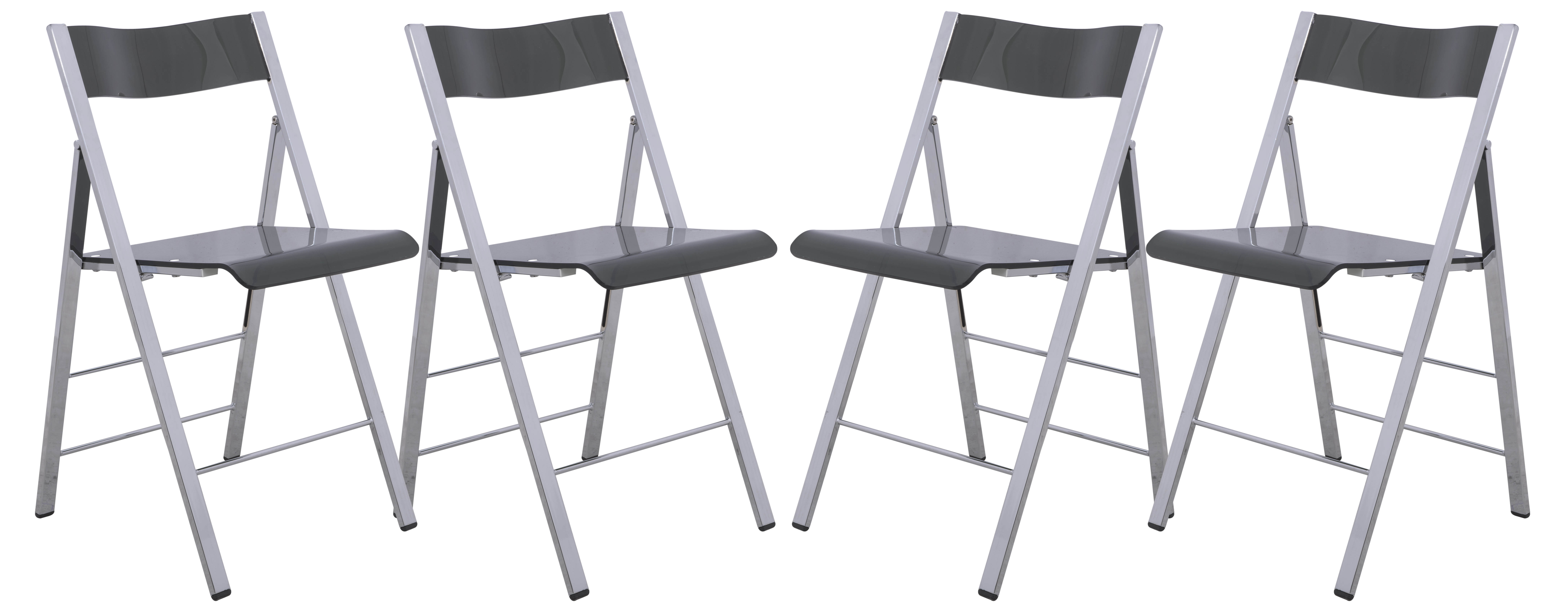 4 LeisureMod Menno Transparent Black Acrylic Folding Chairs