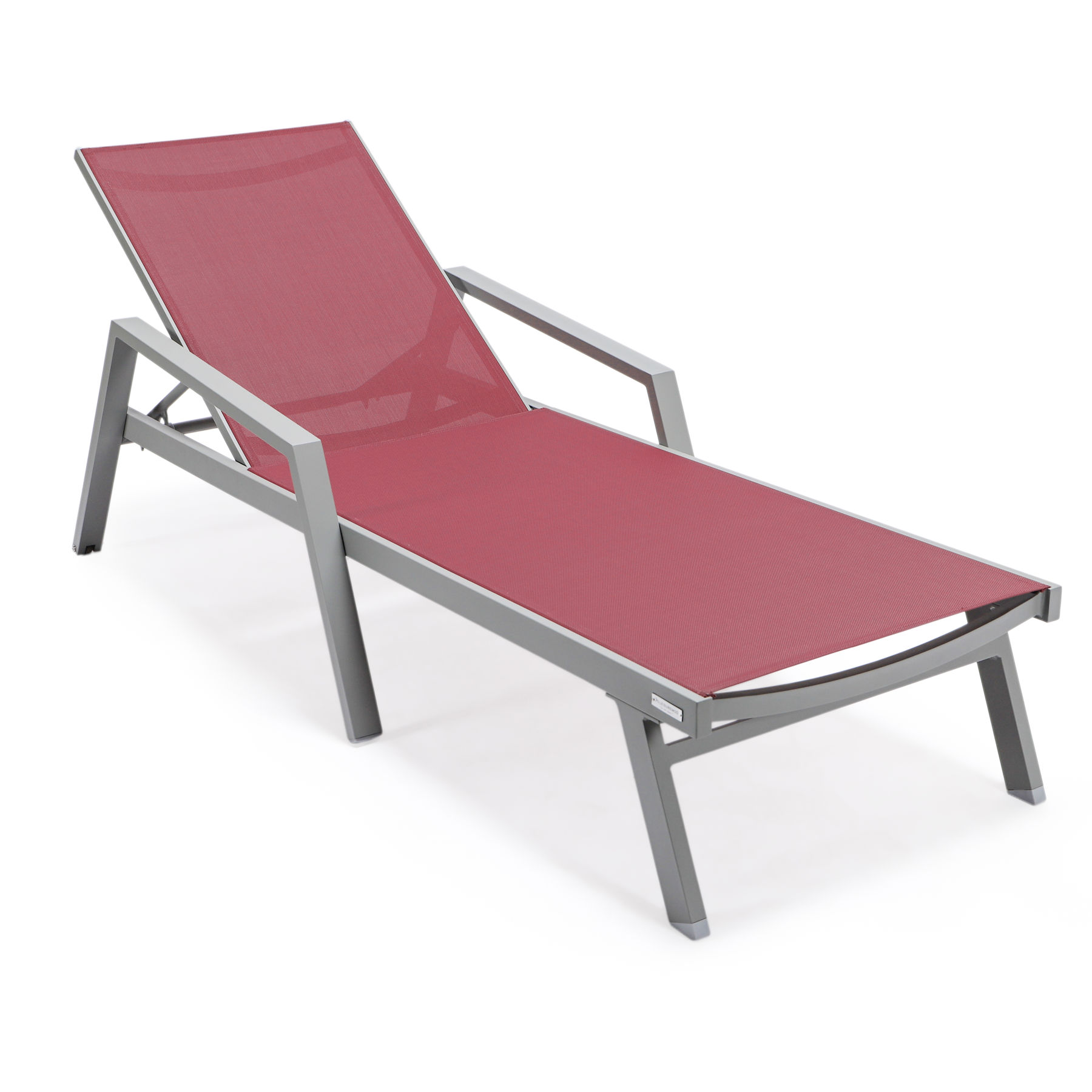 LeisureMod Marlin Burgundy Patio Chaise Lounge Chair with Grey Frame