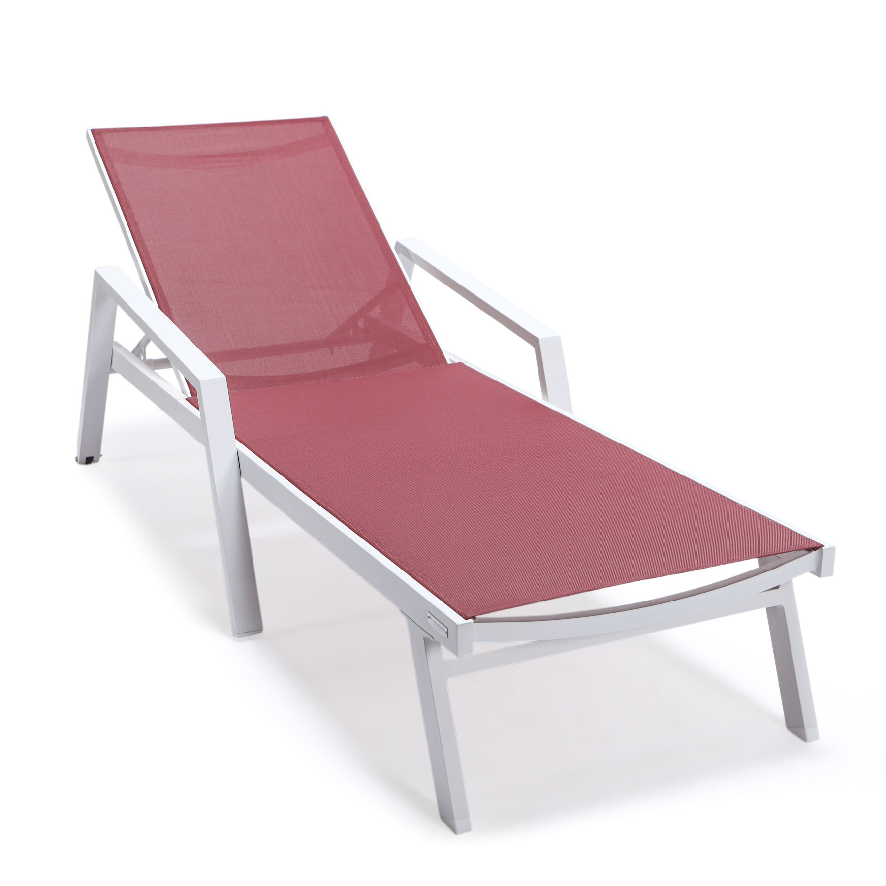 LeisureMod Marlin Burgundy Patio Chaise Lounge Chair with White Frame