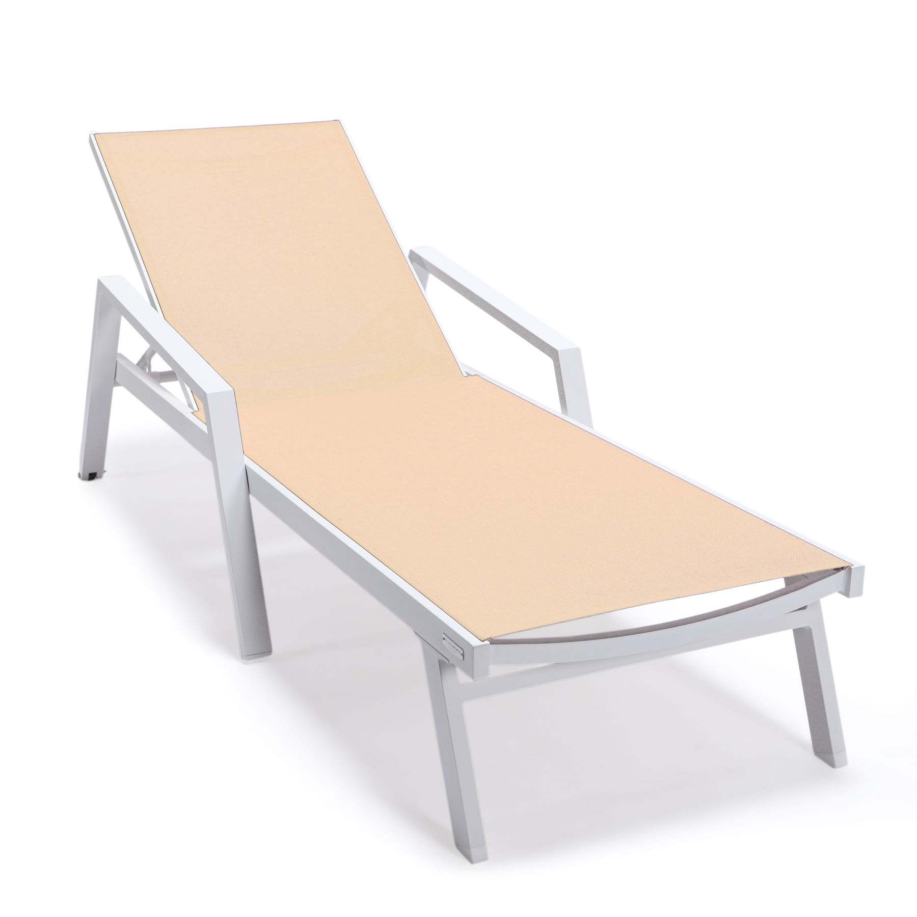 LeisureMod Marlin Light Brown Patio Chaise Lounge Chair with White Frame