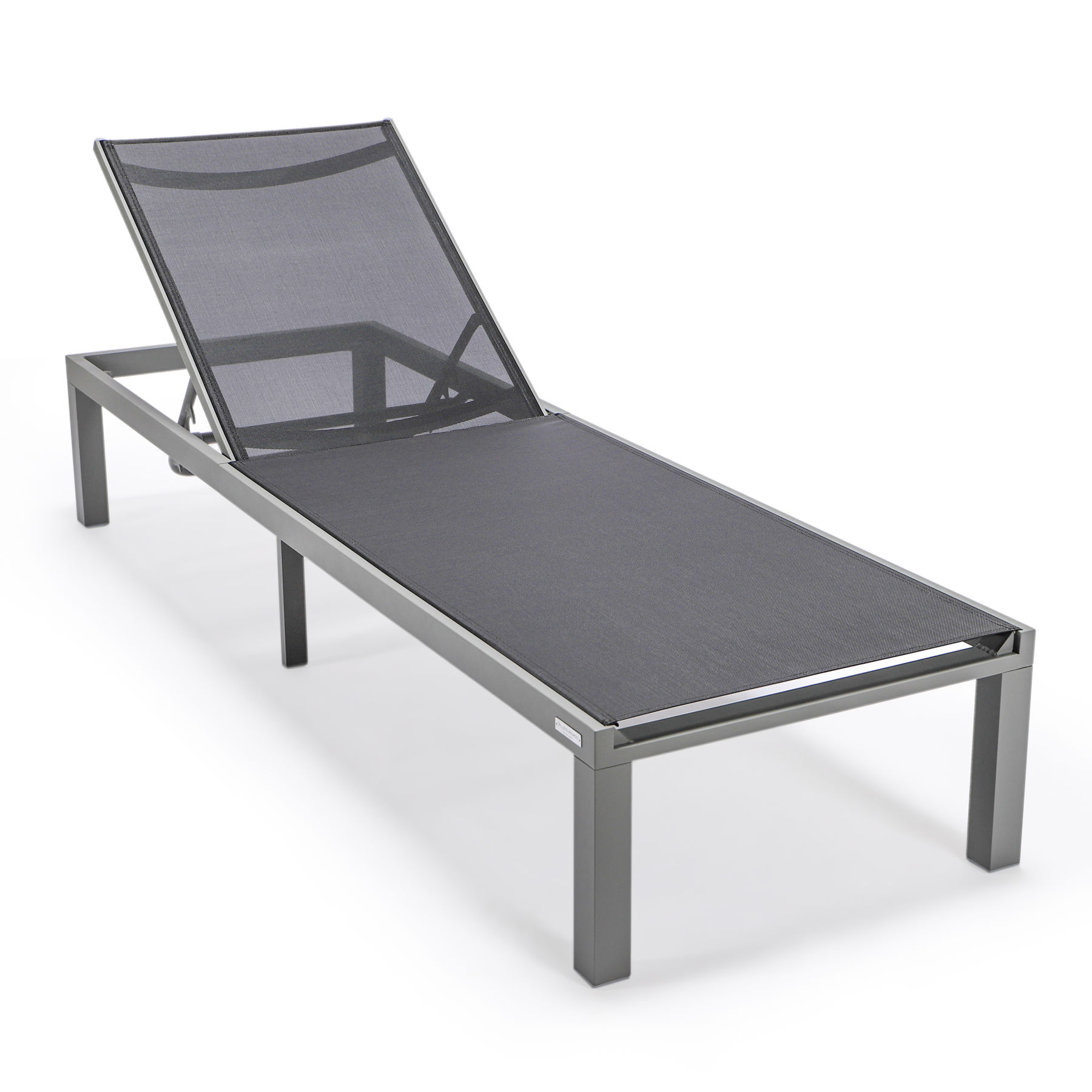 LeisureMod Marlin Black Patio Chaise Lounge Chair with Grey Aluminum Frame