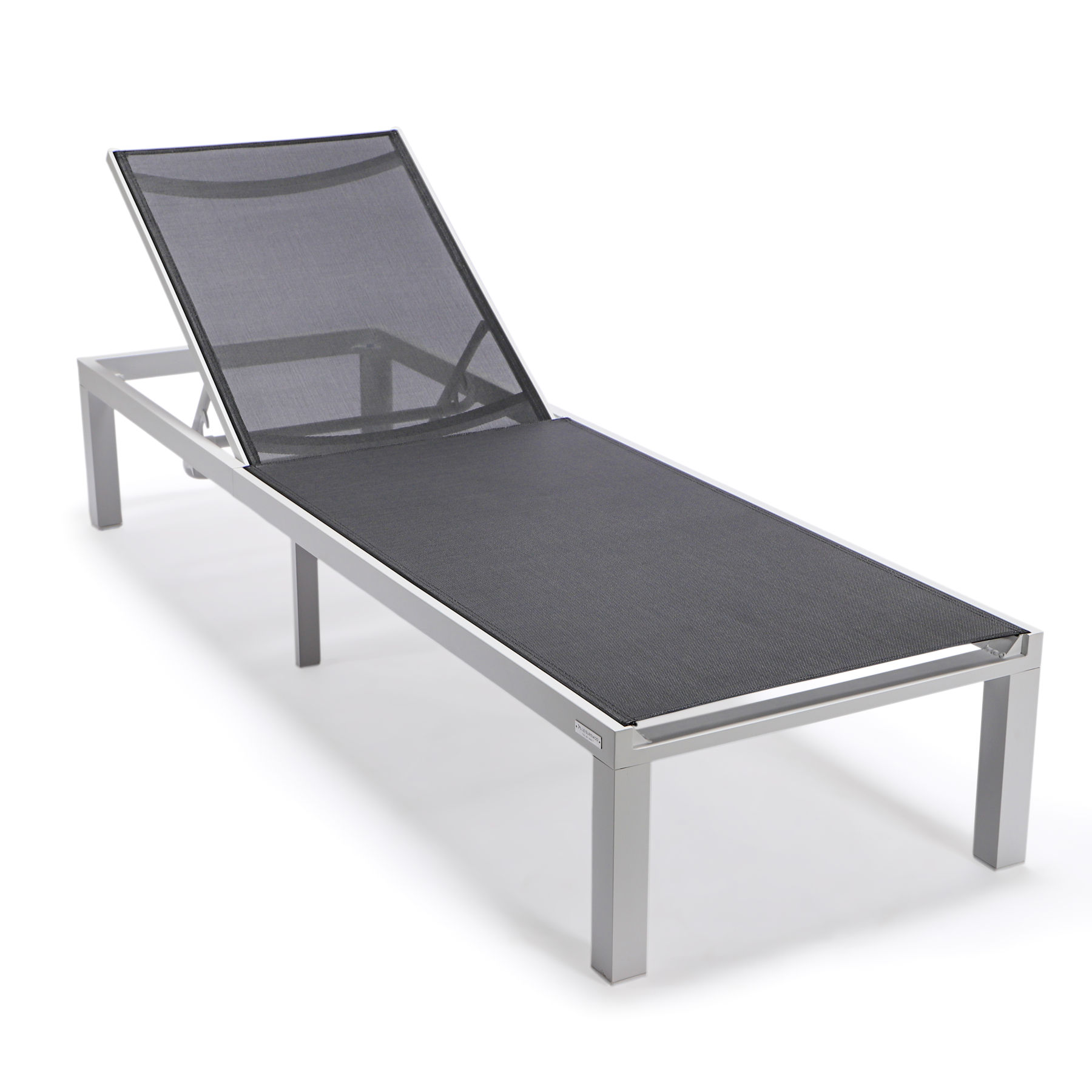 LeisureMod Marlin Black Patio Chaise Lounge Chair with White Aluminum Frame
