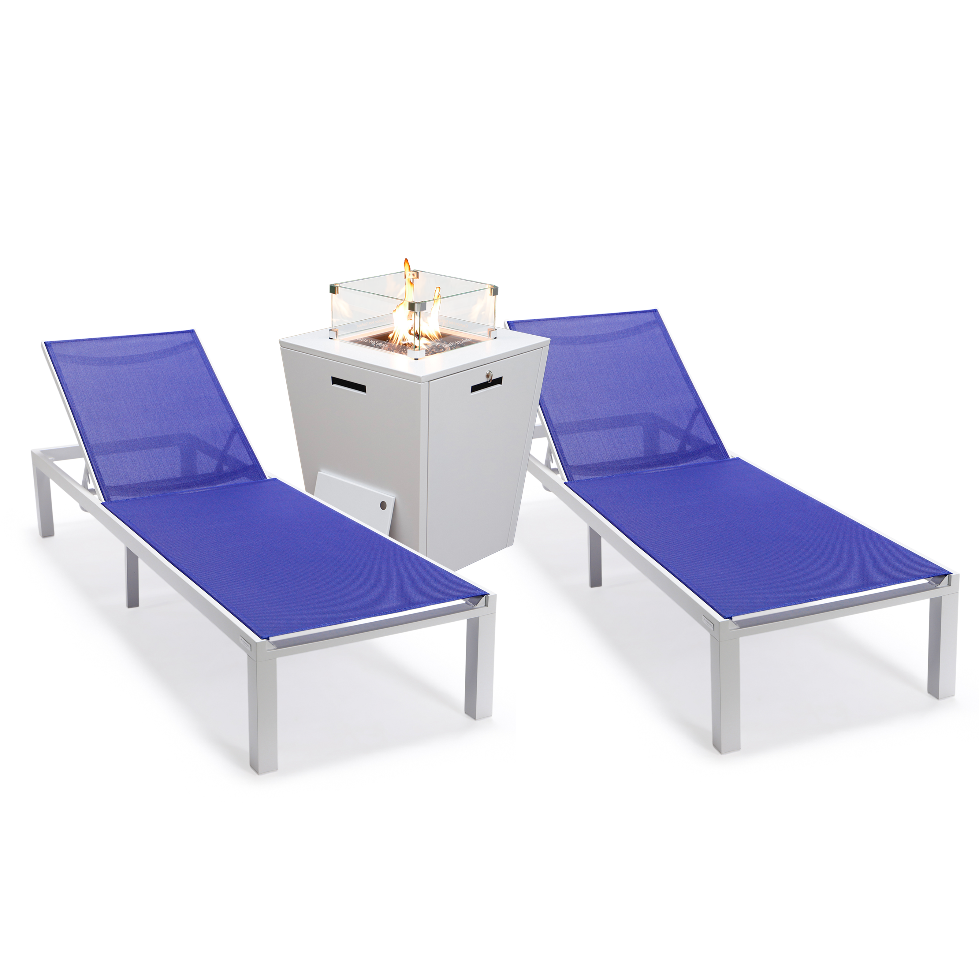 2 LeisureMod Marlin Navy Blue White Outdoor Patio Chaise Lounge Chairs with...
