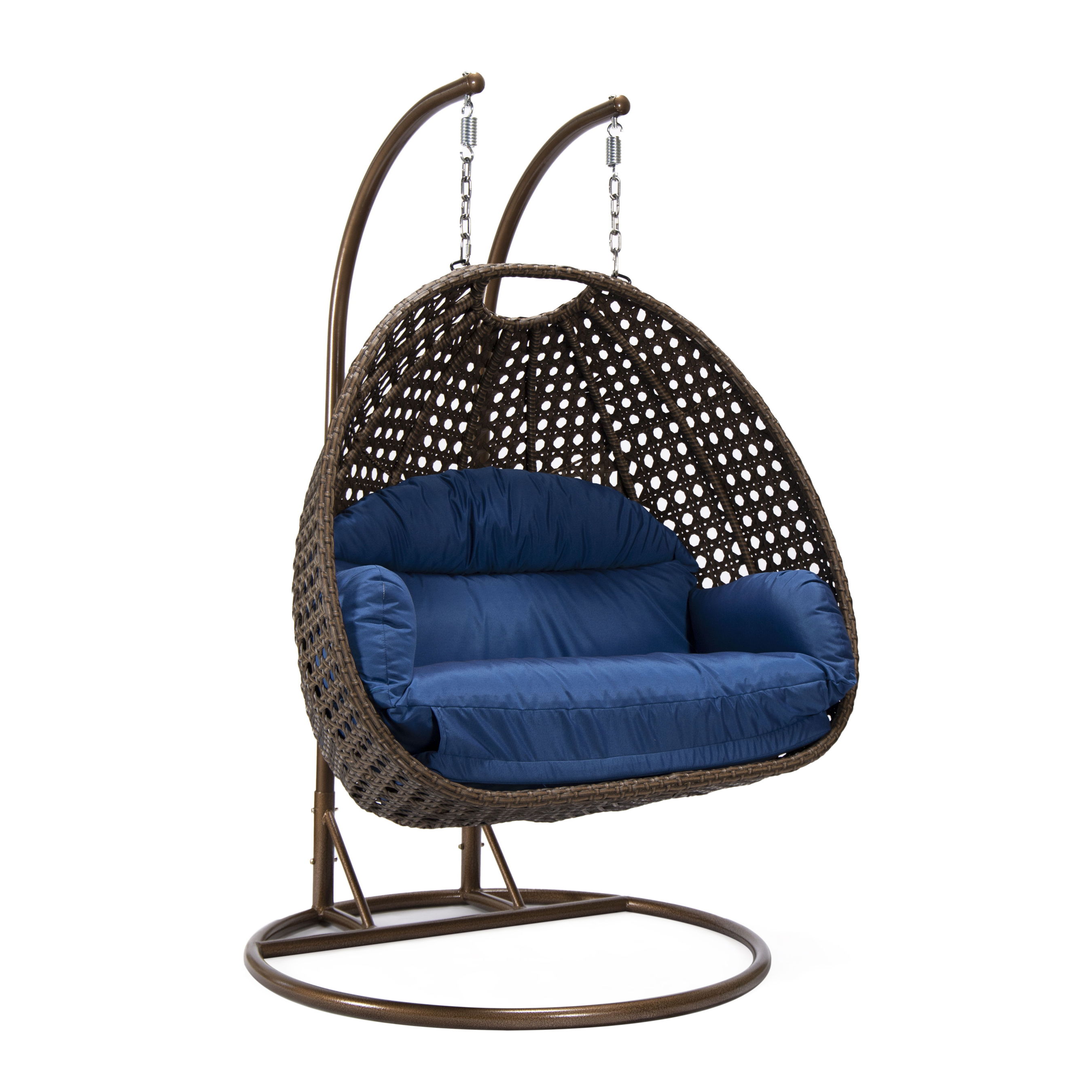 LeisureMod Mendoza Dark Brown Blue Hanging Swing Chair