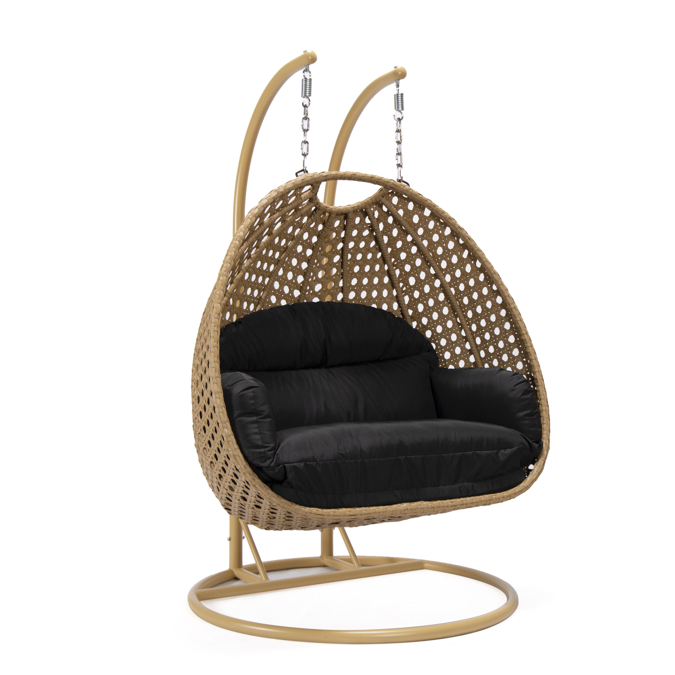 LeisureMod Mendoza Light Brown Black Hanging Swing Chair