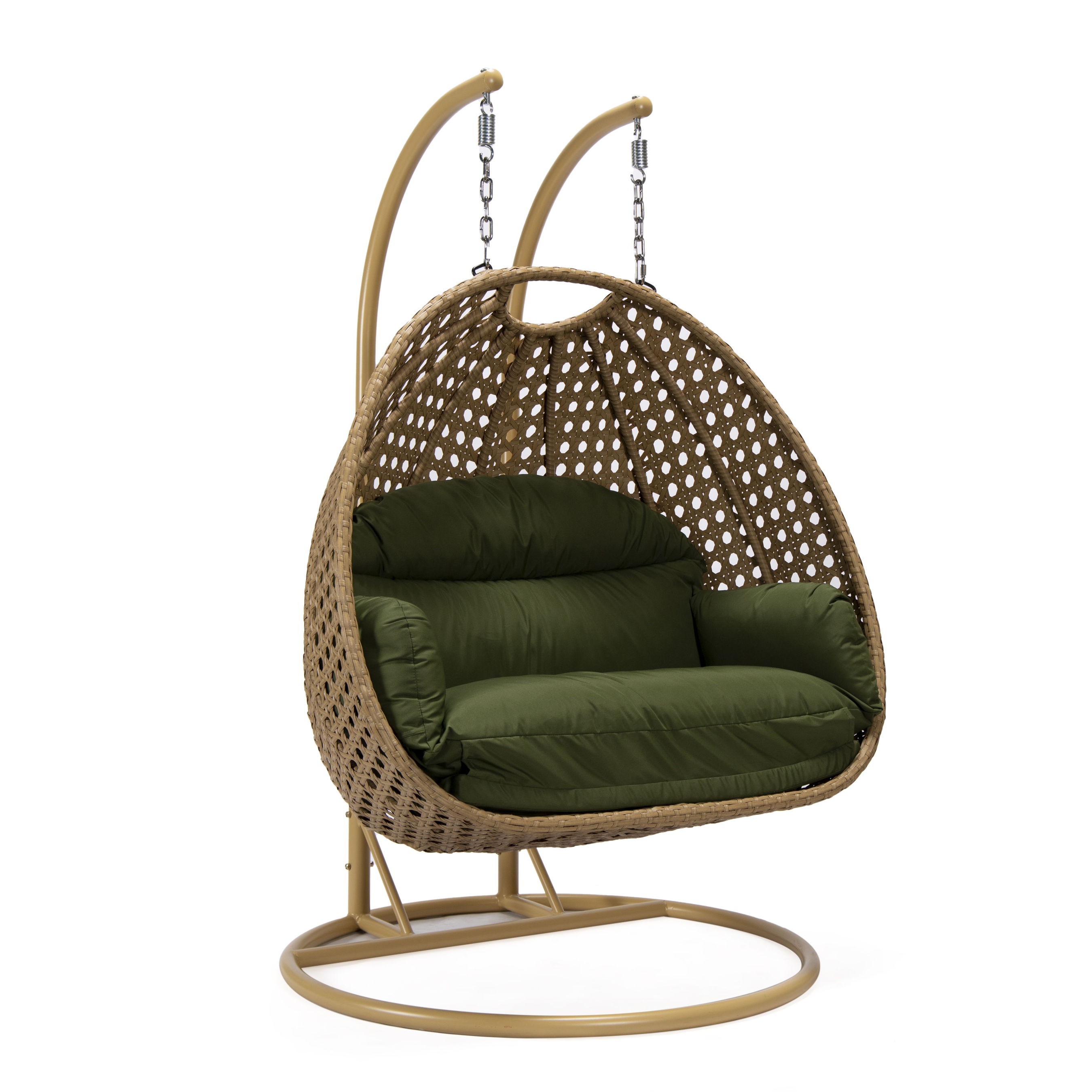 LeisureMod Mendoza Light Brown Dark Green Hanging Swing Chair