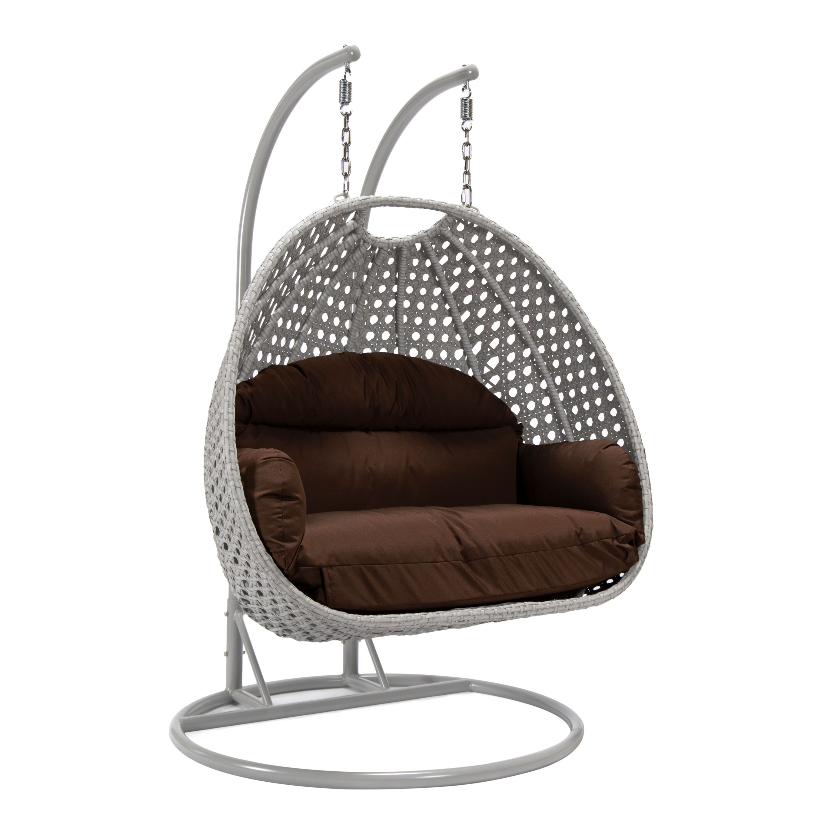 LeisureMod Mendoza Light Grey Brown Hanging Swing Chair