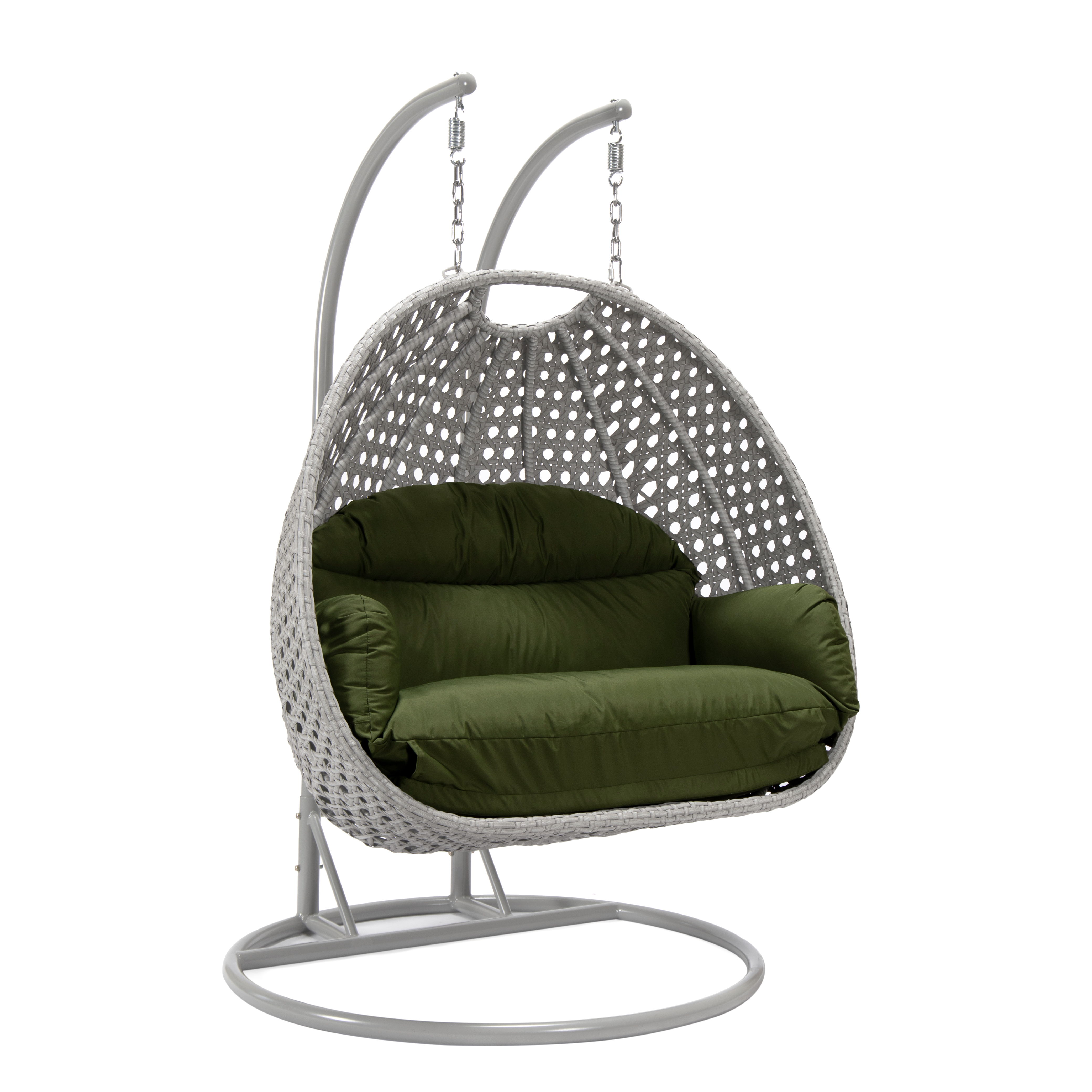 LeisureMod Mendoza Light Grey Dark Green Hanging Swing Chair