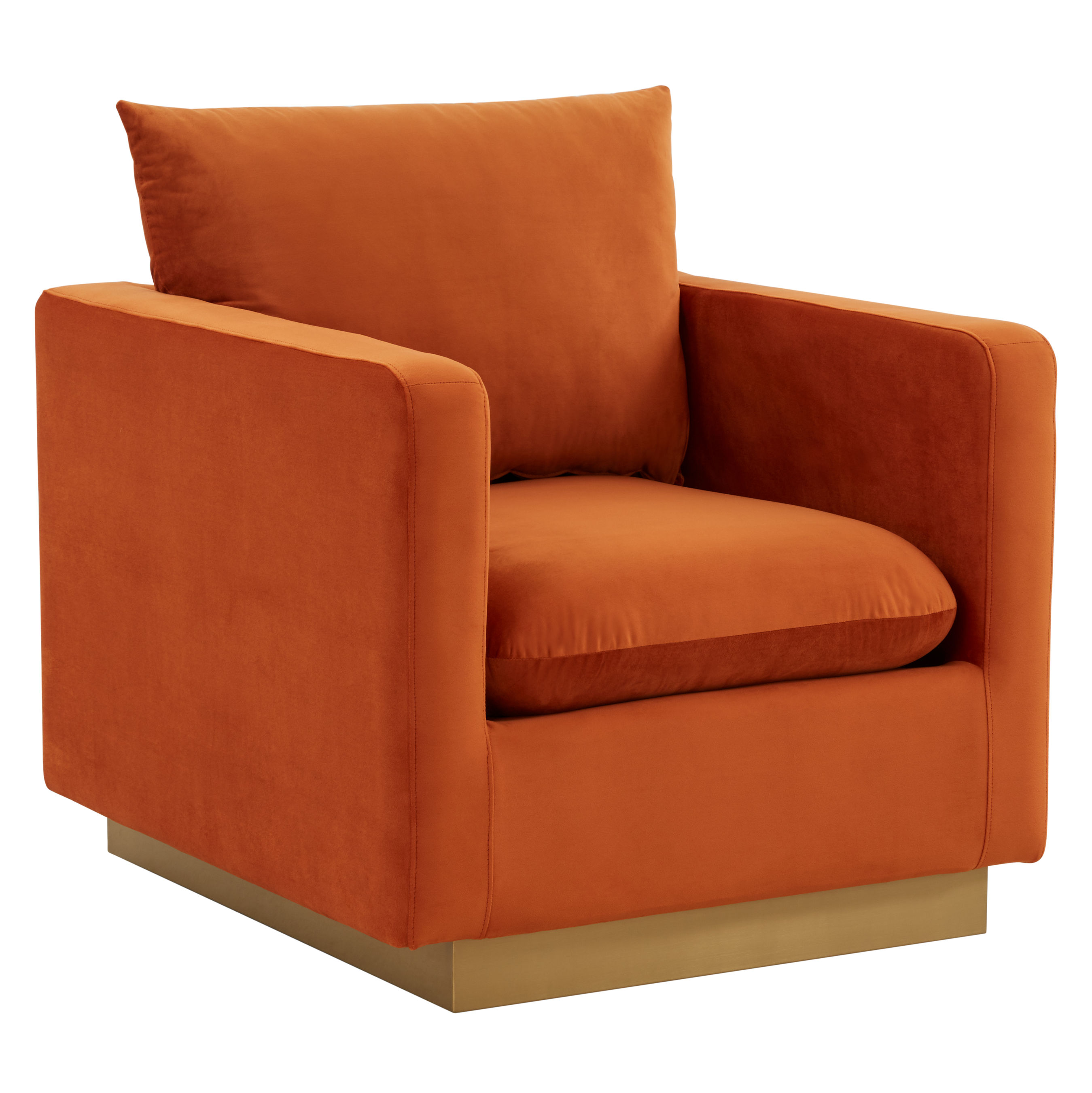LeisureMod Nervo Orange Marmalade Velvet Accent Armchair with Gold Frame