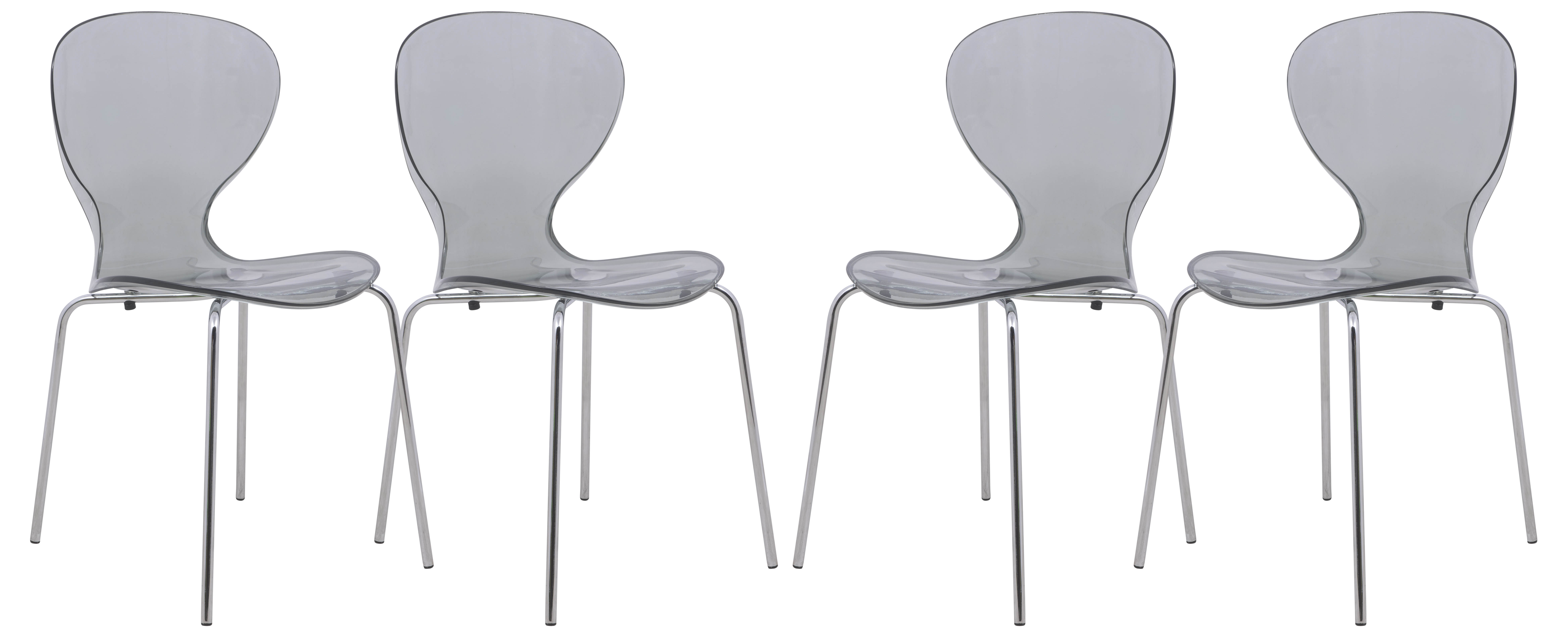 4 LeisureMod Oyster Transparent Black Side Chairs