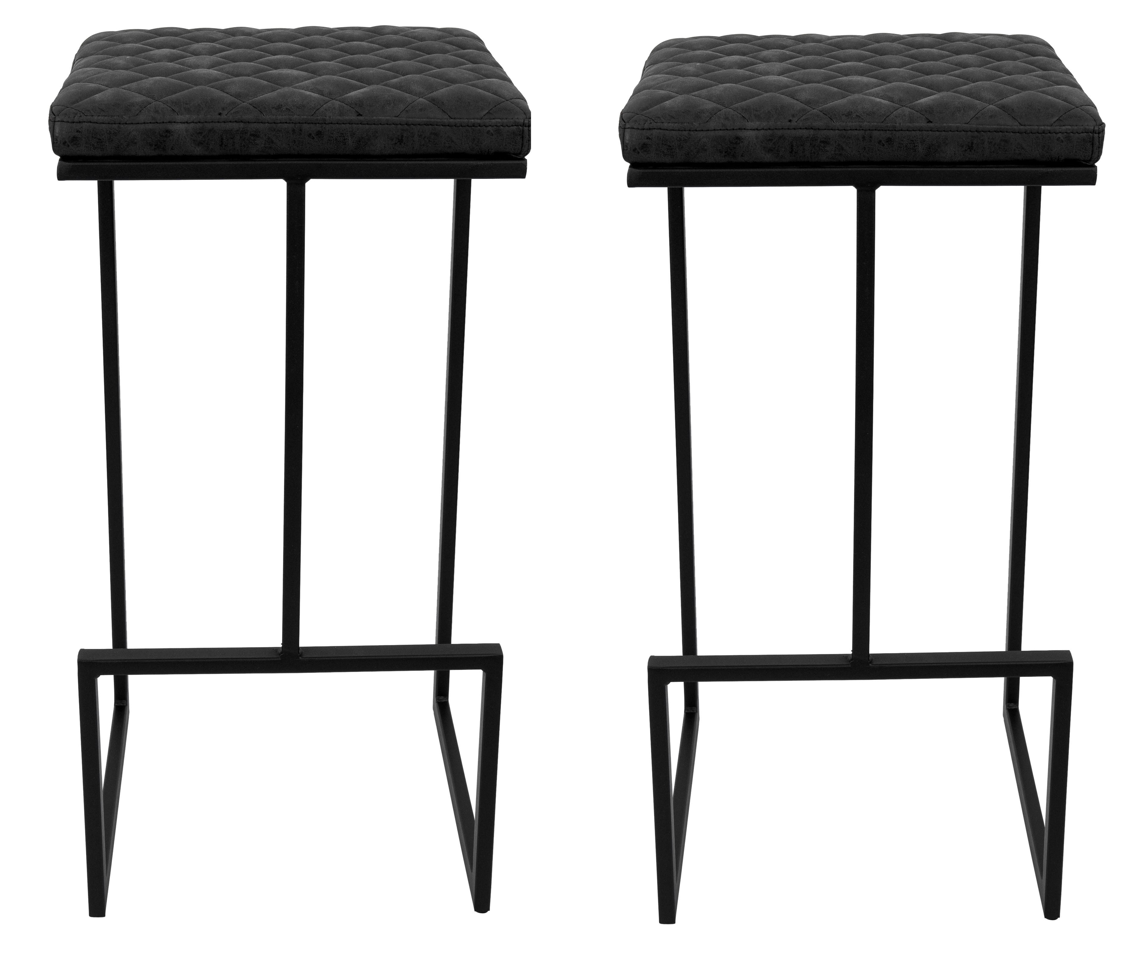 2 LeisureMod Quincy Charcoal Black Leather Bar Stools with Metal Frame