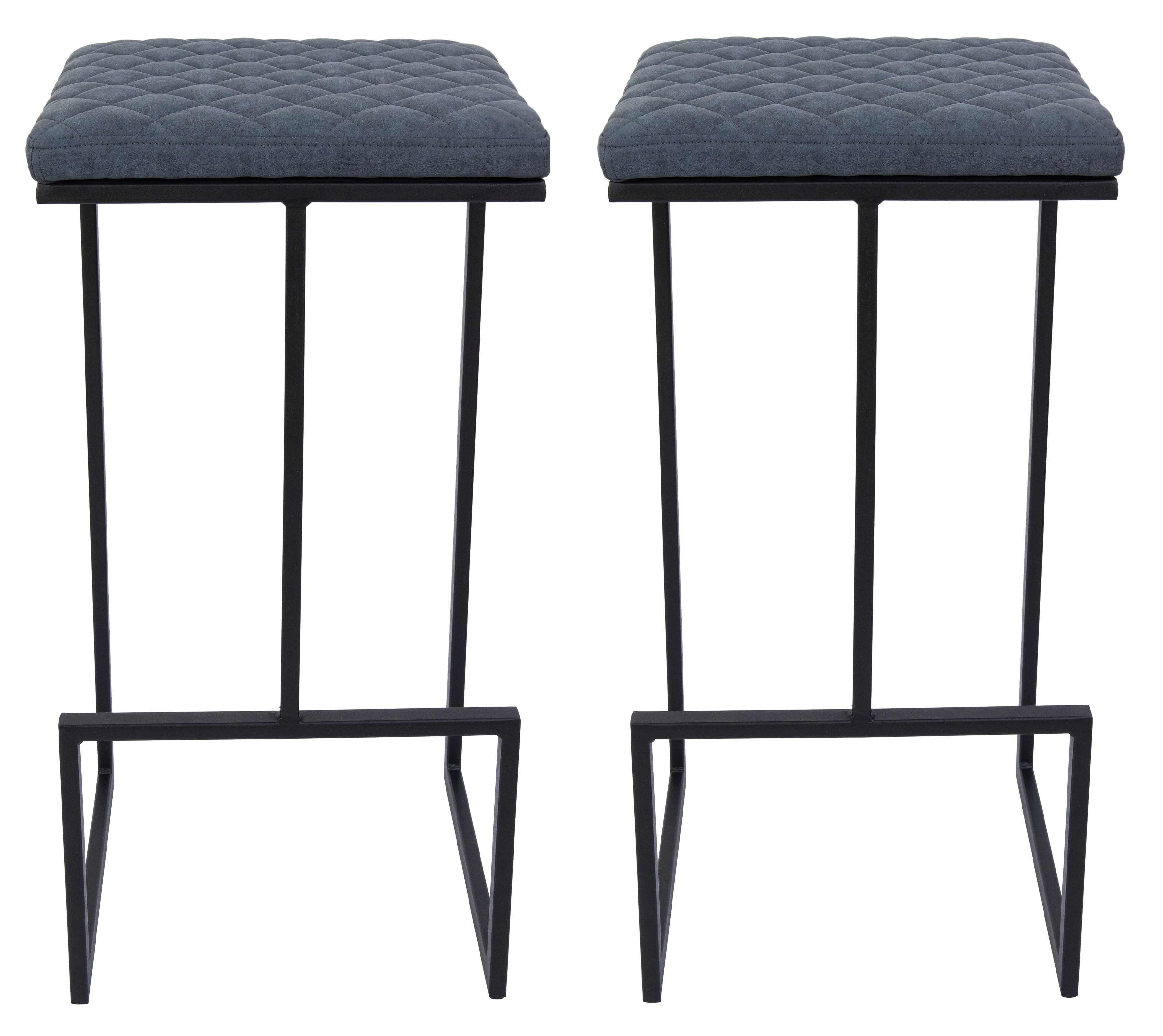 2 LeisureMod Quincy Peacock Blue Leather Bar Stools with Metal Frame
