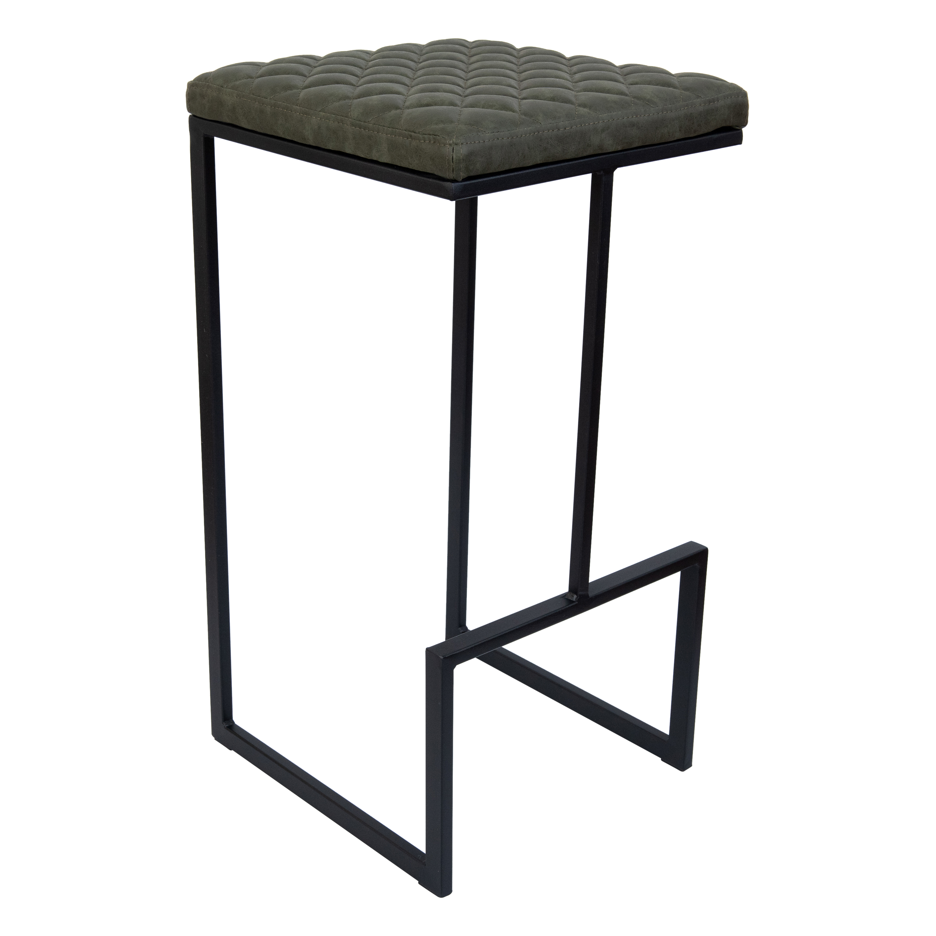 LeisureMod Quincy Olive Green Leather Bar Stool with Metal Frame