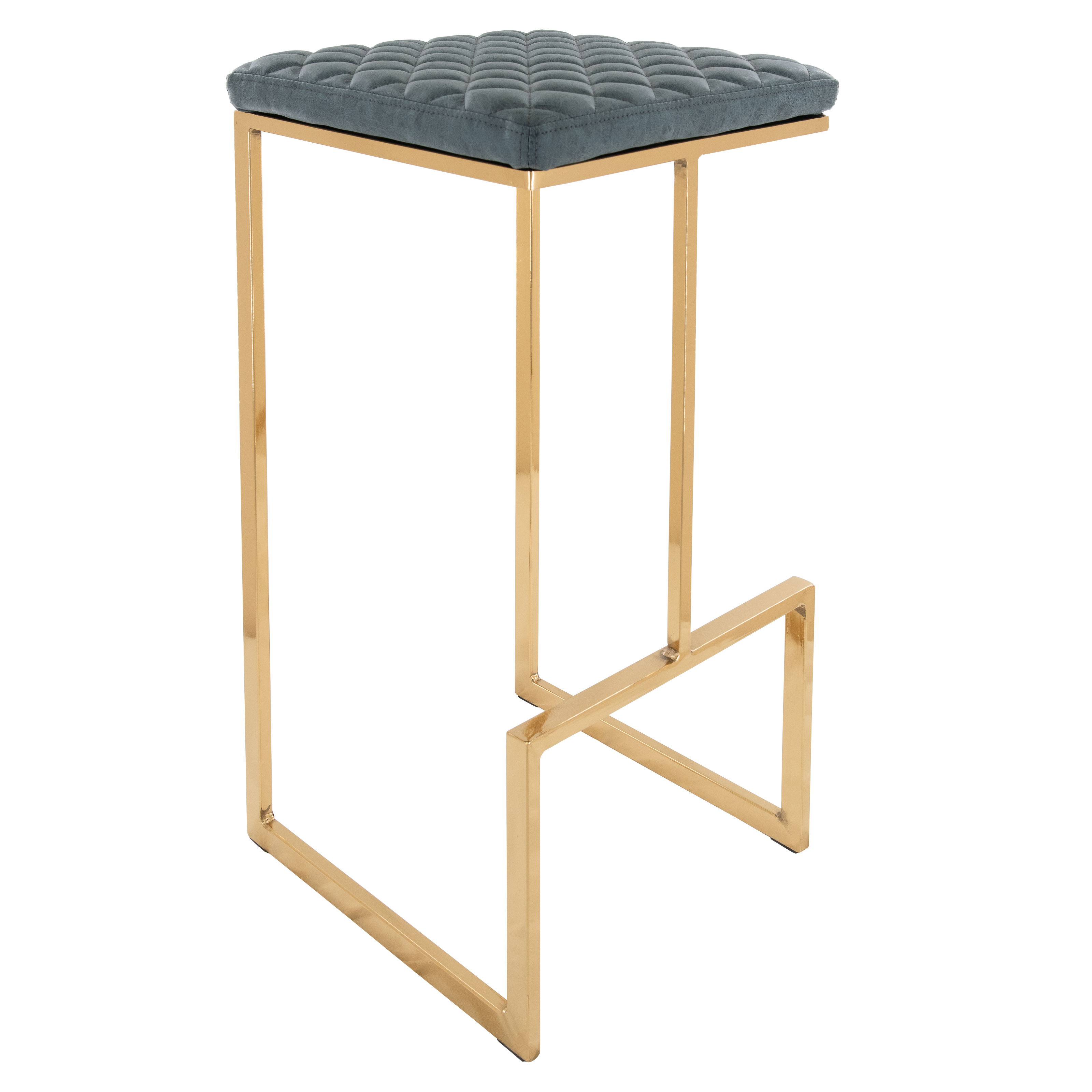 LeisureMod Quincy Peacock Blue Quilted Stitched Leather Bar Stool