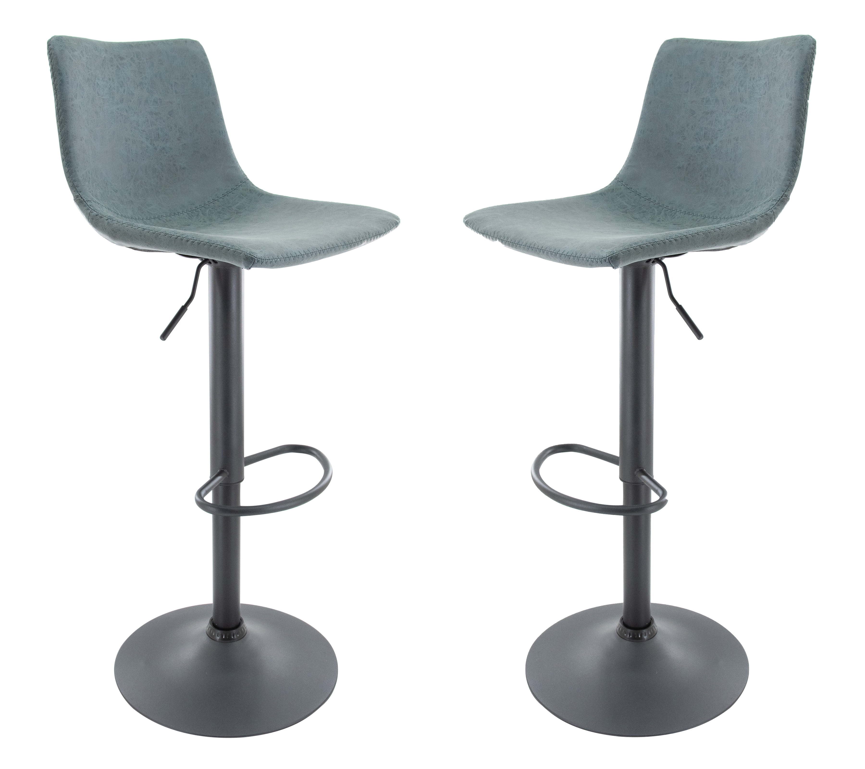 2 LeisureMod Tilbury Peacock Blue Adjustable Bar Stools