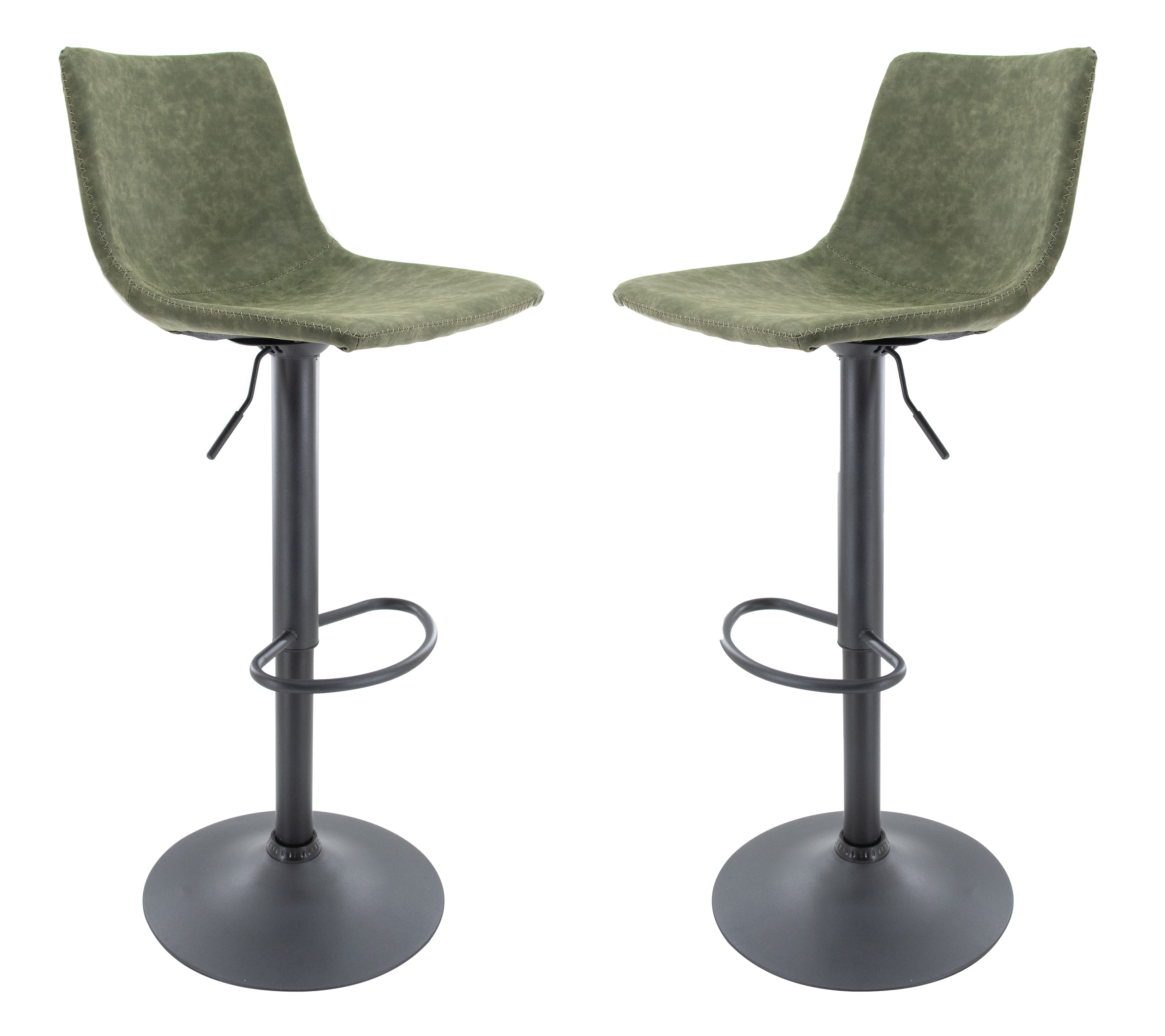 2 LeisureMod Tilbury Olive Green Adjustable Bar Stools
