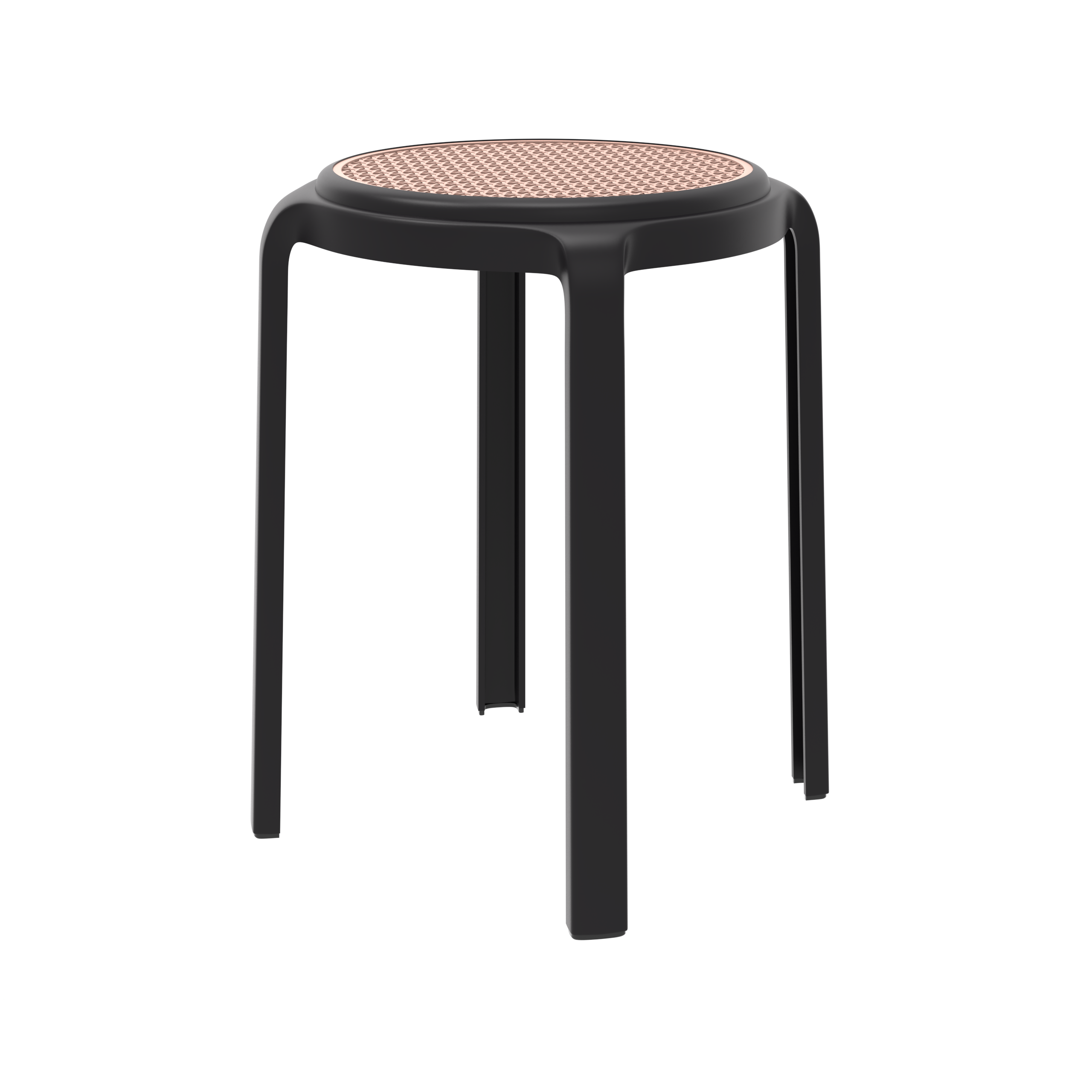 LeisureMod Tresse Black Stackable Round Poly Stool with Wicker Top