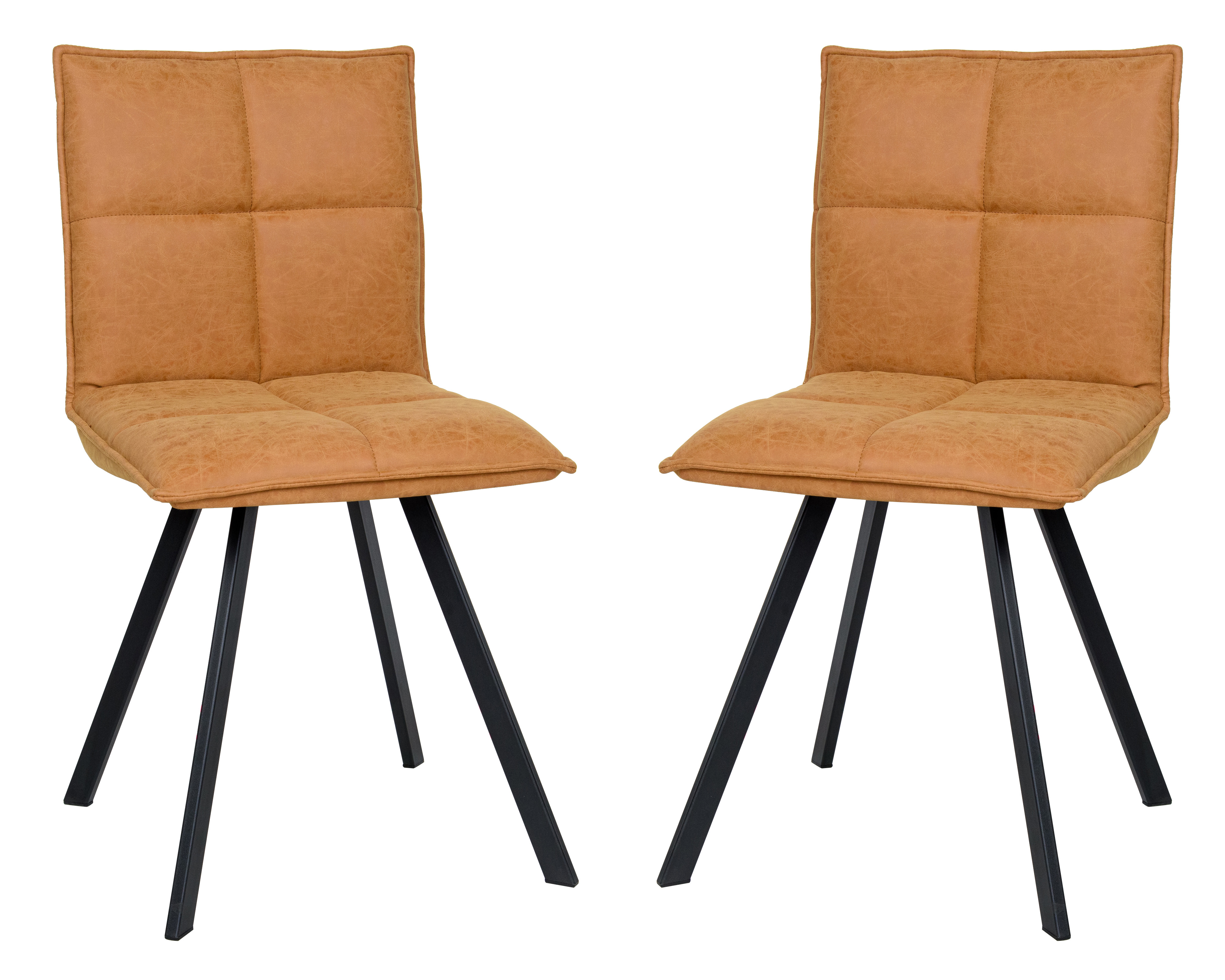 2 LeisureMod Wesley Light Brown Leather Dining Chairs