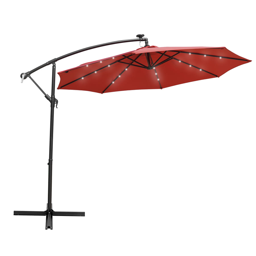 LeisureMod Willry Red Solar Powered LED Outdoor Cantilever Hanging Patio Um...