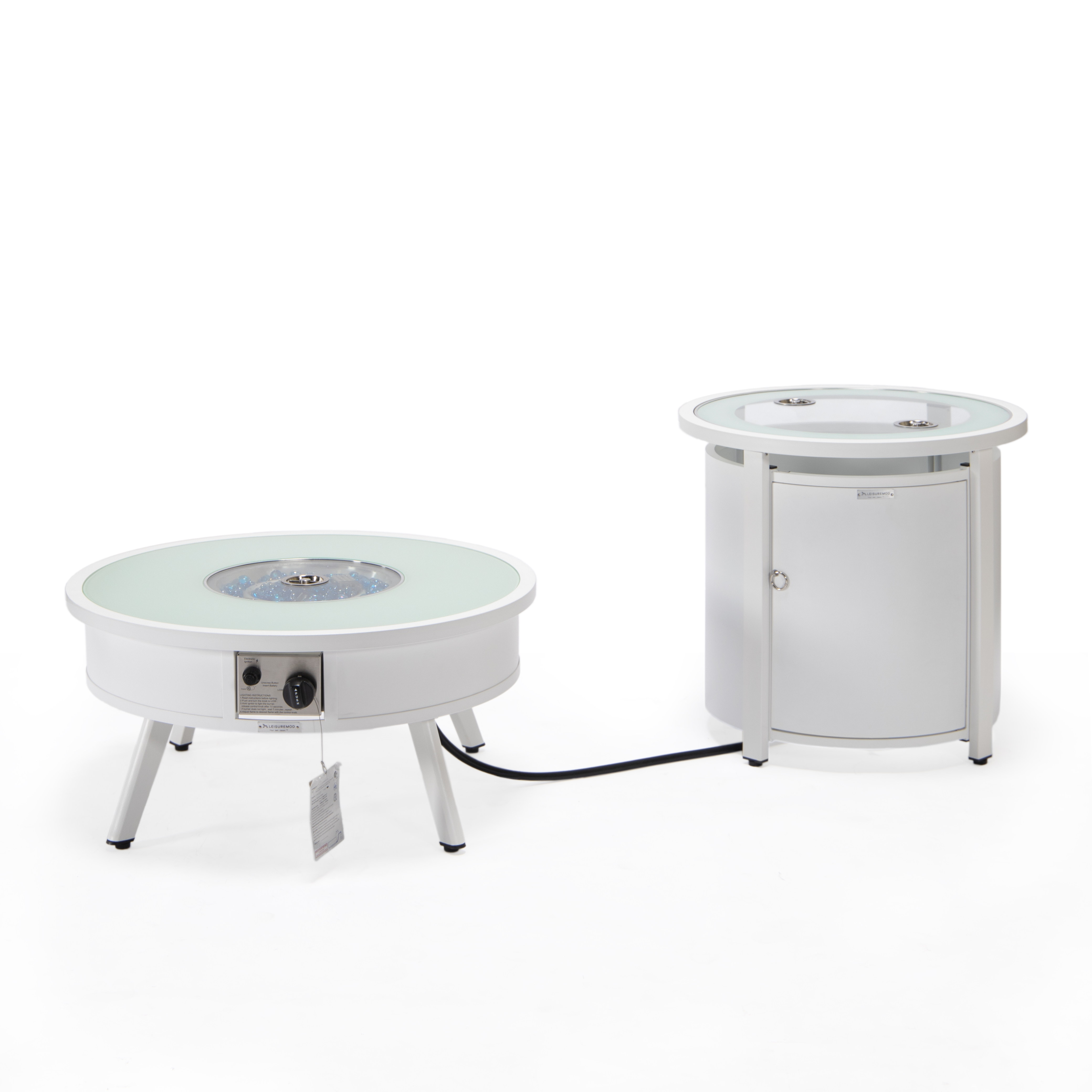 LeisureMod Walbrooke White Patio Round Fire Pit and Tank Holder
