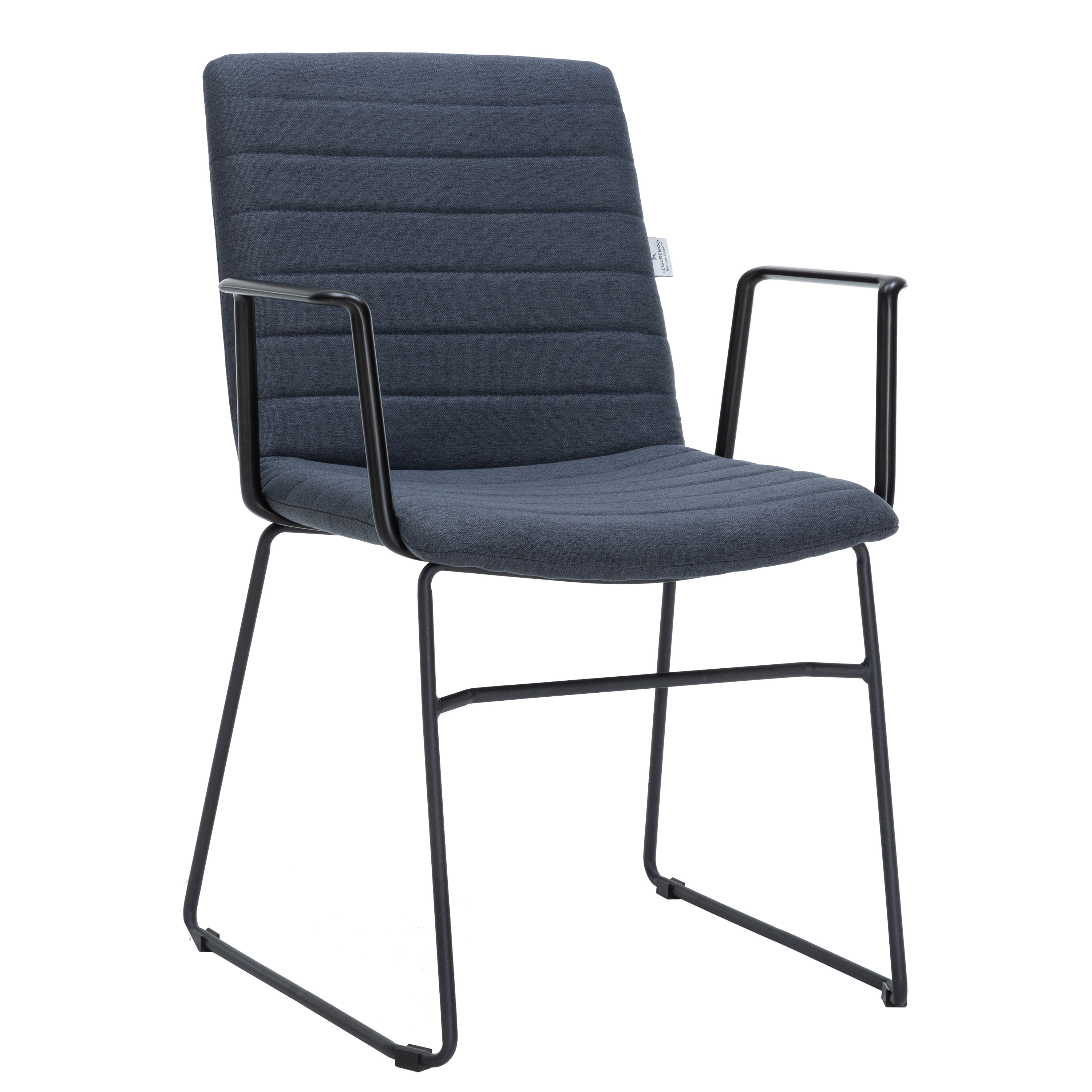 LeisureMod Zylar Dark Blue Fabric Office Guest Arm Chair