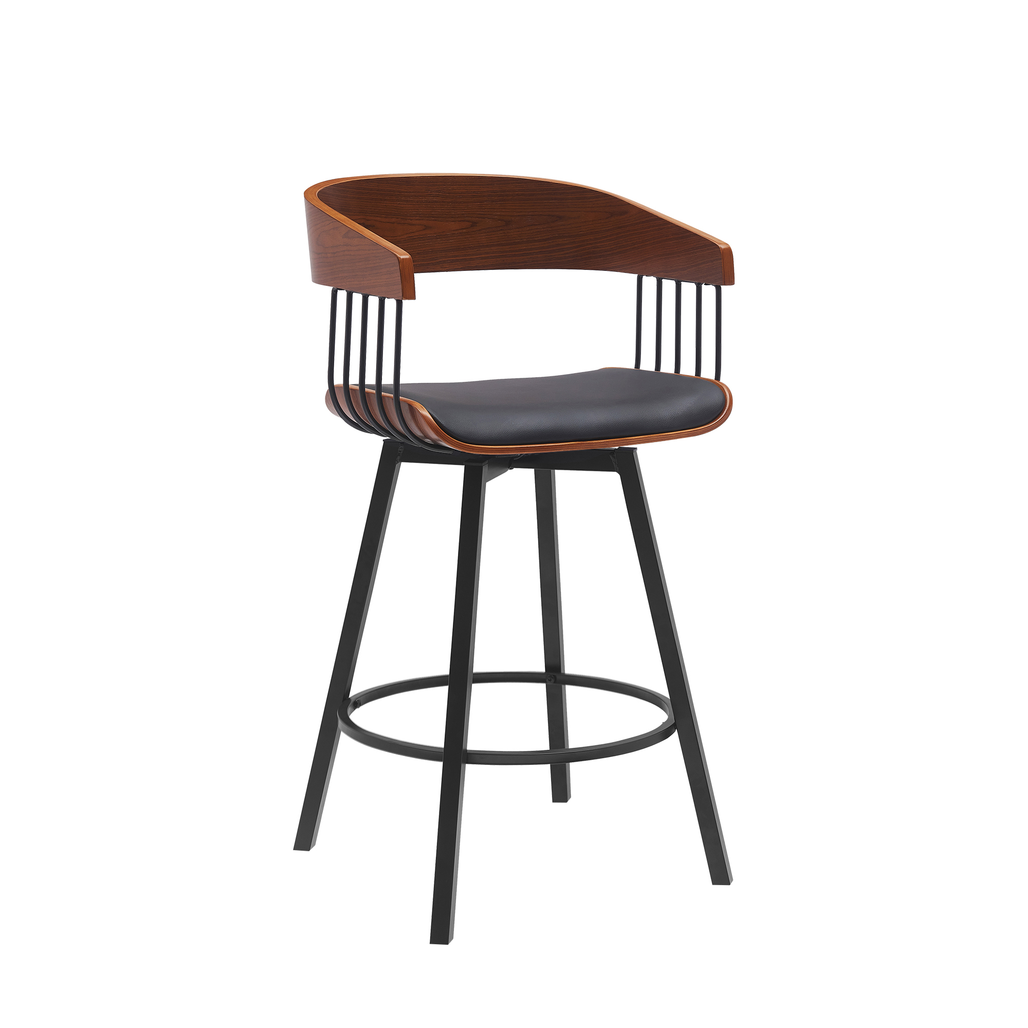 Luxur Living Ankhali Walnut Black 27 Inch Swivel Counter Stool