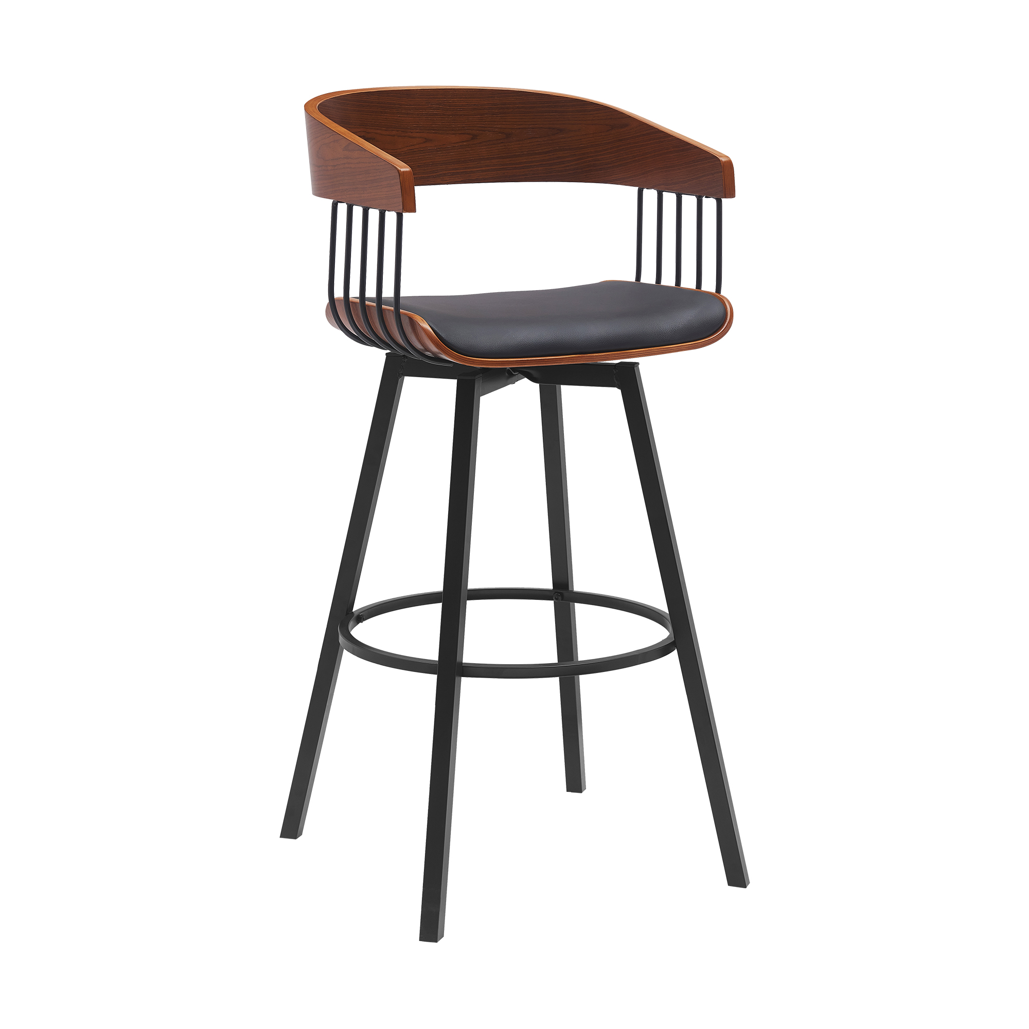 Luxur Living Ankhali Walnut Black 31 Inch Swivel Bar Stool