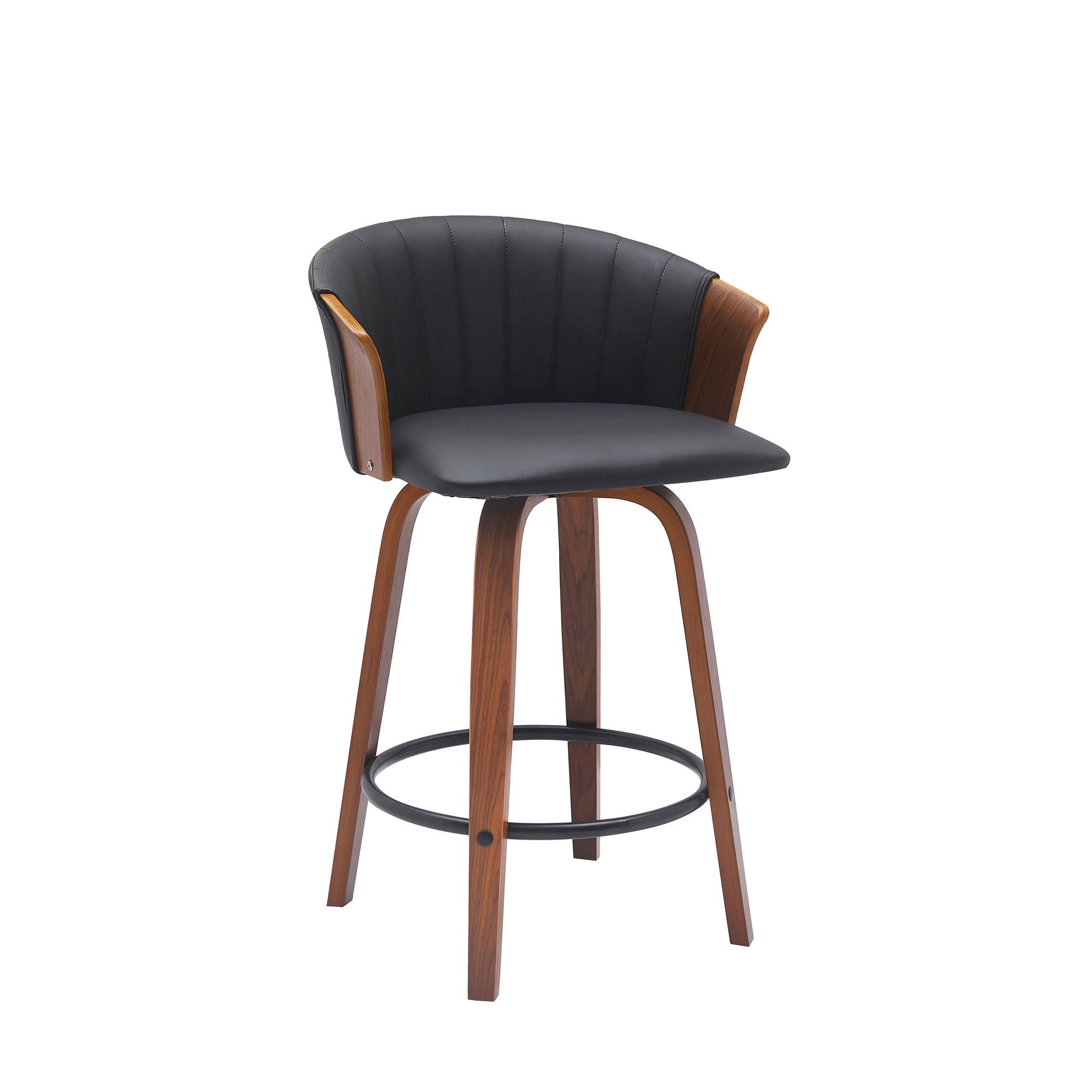 Luxur Living Bori Walnut Black Faux Leather 26 Inch Swivel Counter Stool