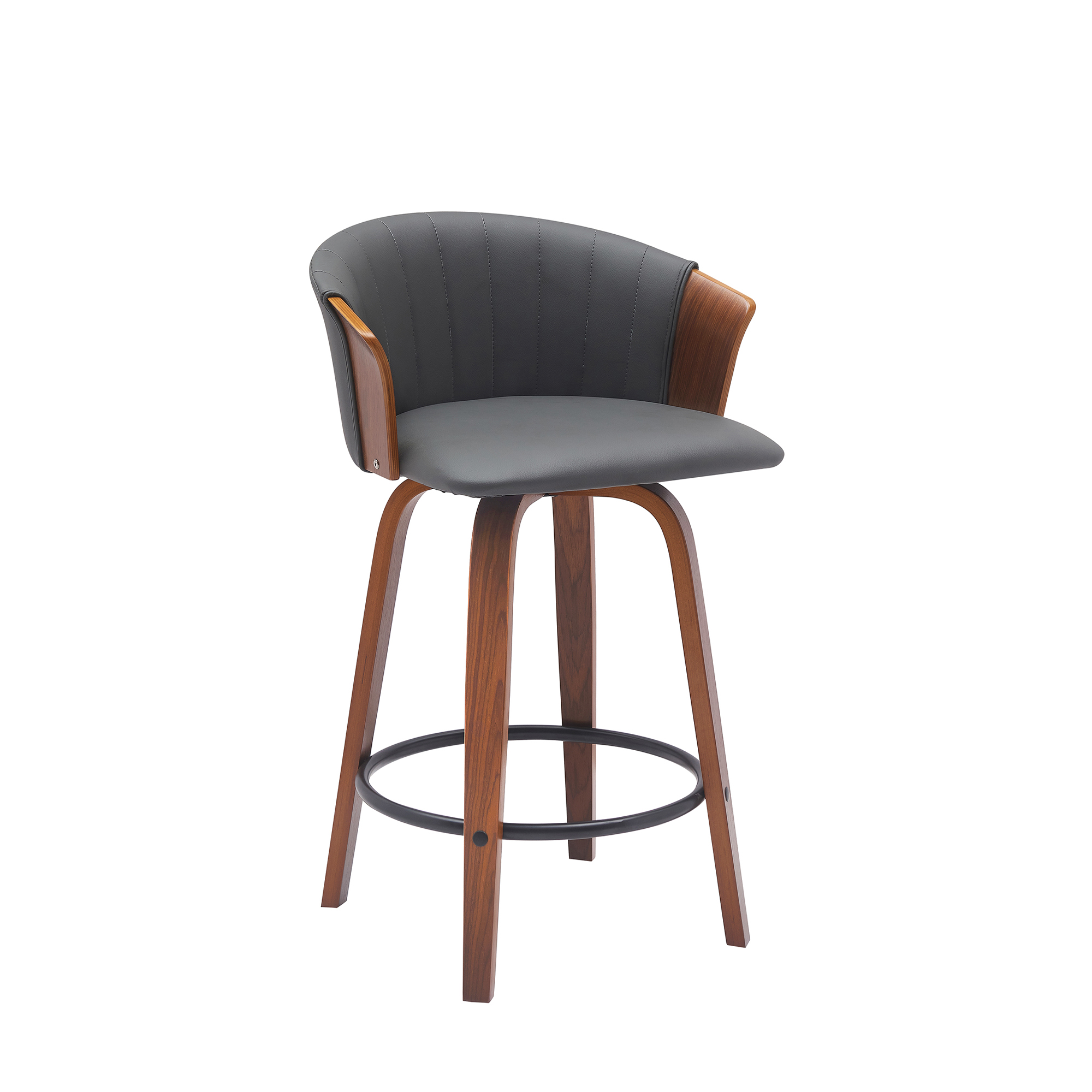 Luxur Living Bori Walnut Gray Faux Leather 26 Inch Swivel Counter Stool