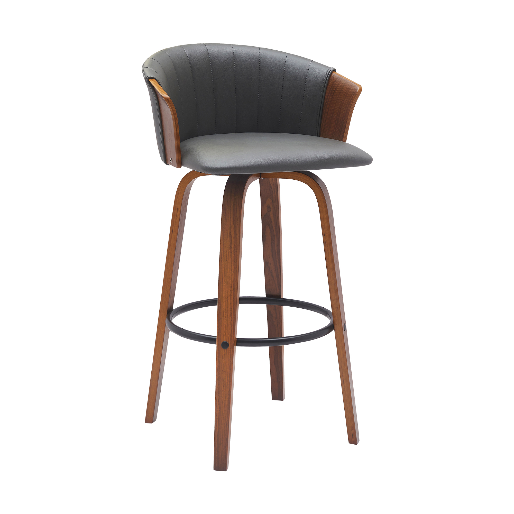 Luxur Living Bori Walnut Gray Faux Leather 30 Inch Swivel Bar Stool