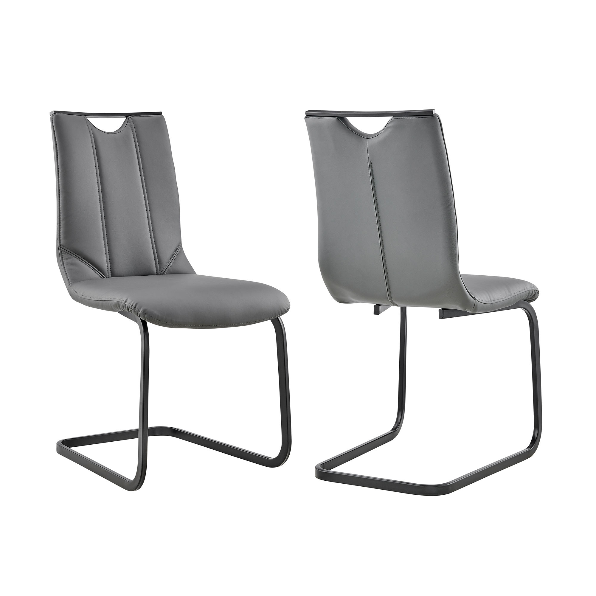 Hingani Dining Room Chair in Gray Faux Leather and Black Finish - Set of 2