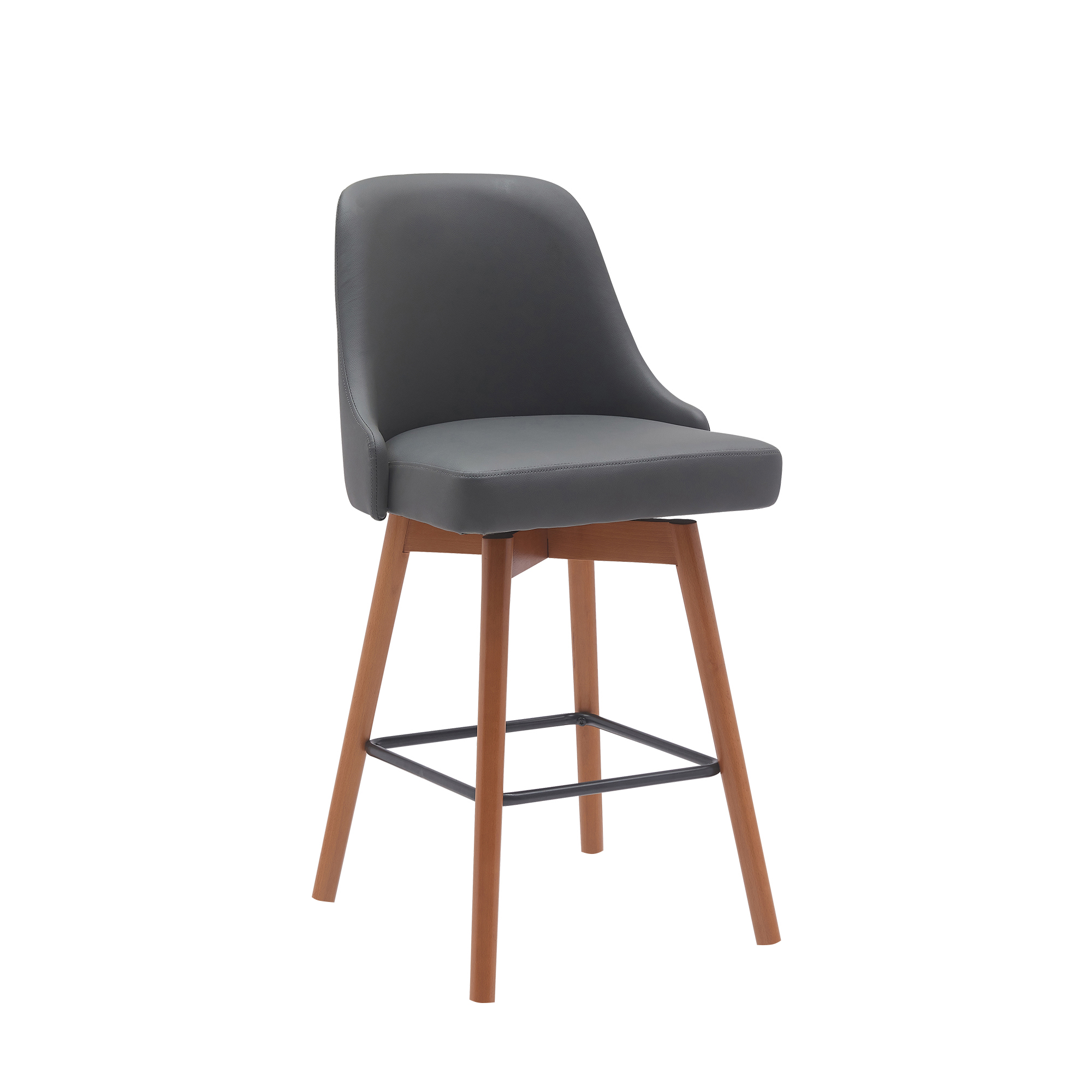 Luxur Living Kandi Walnut Gray Faux Leather 26 Inch Swivel Counter Stool