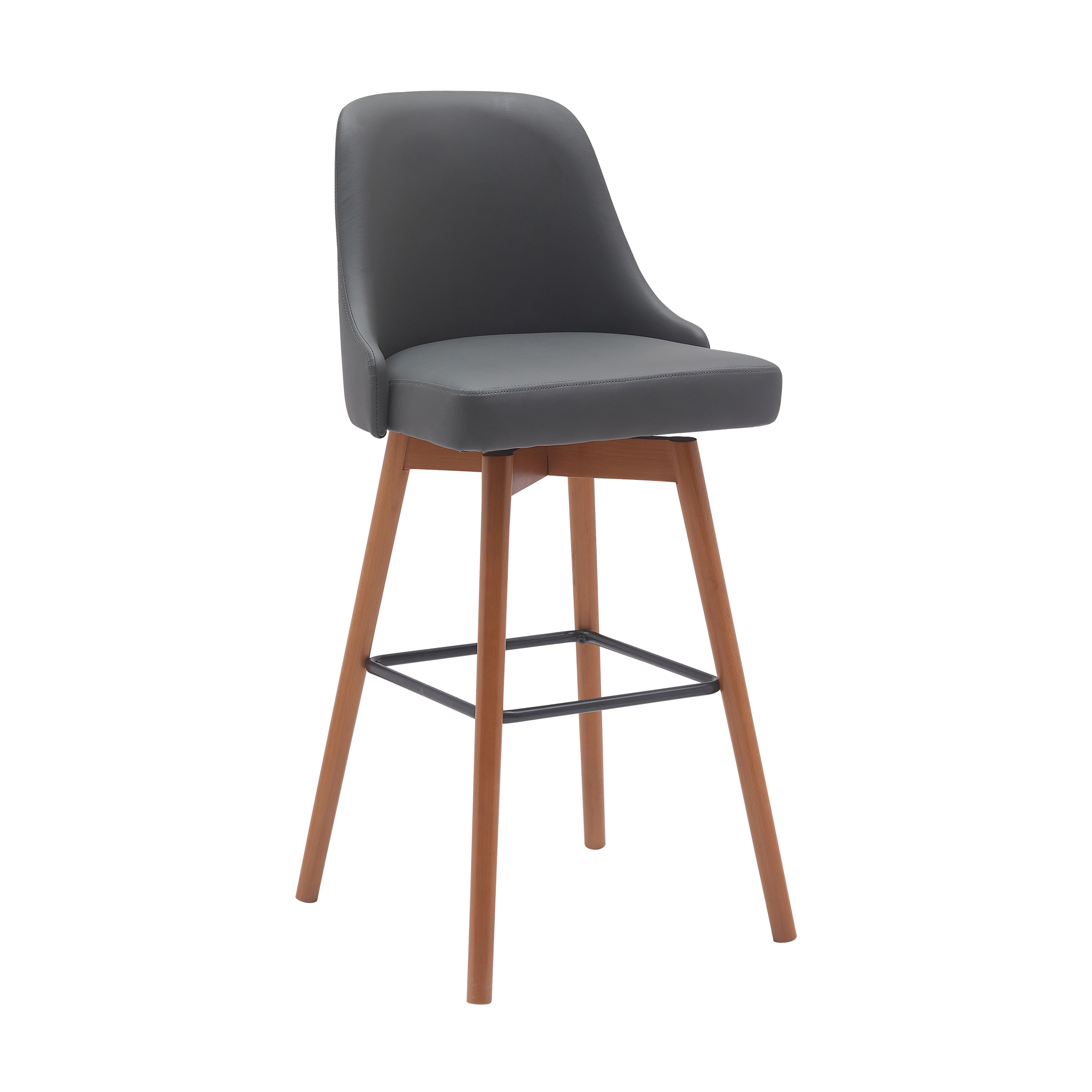Luxur Living Kandi Walnut Gray Faux Leather 30 Inch Swivel Bar Stool
